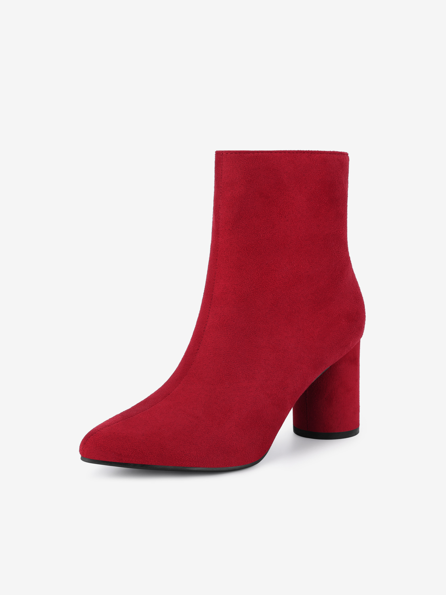 Women's Pointed Toe Side Zip Block Heel Ankle Boots Red/8.5