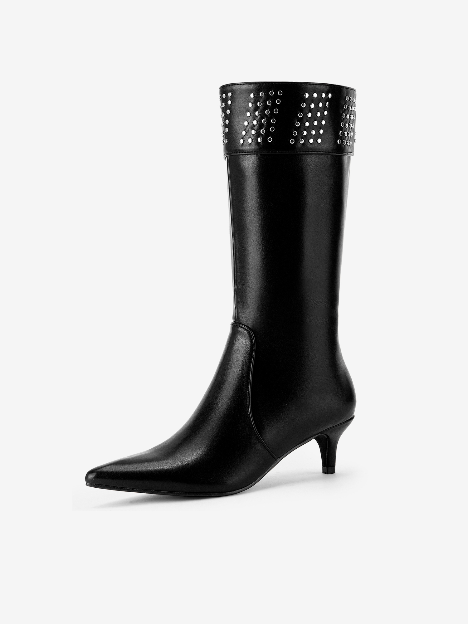 Women's Pointed Toe Kitten Heels Knee High Boots Black/9