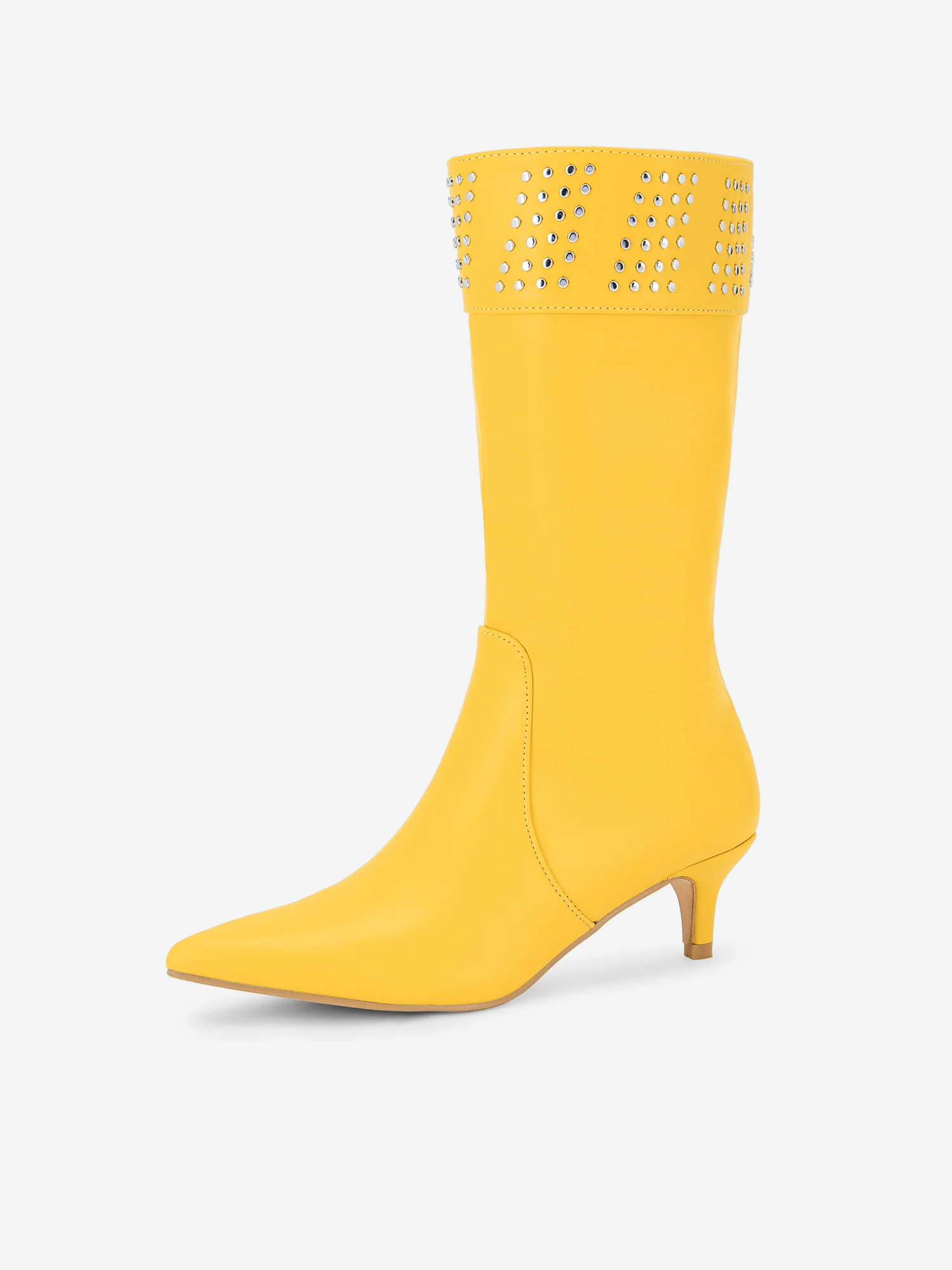 Women's Pointed Toe Kitten Heels Knee High Boots Yellow/7