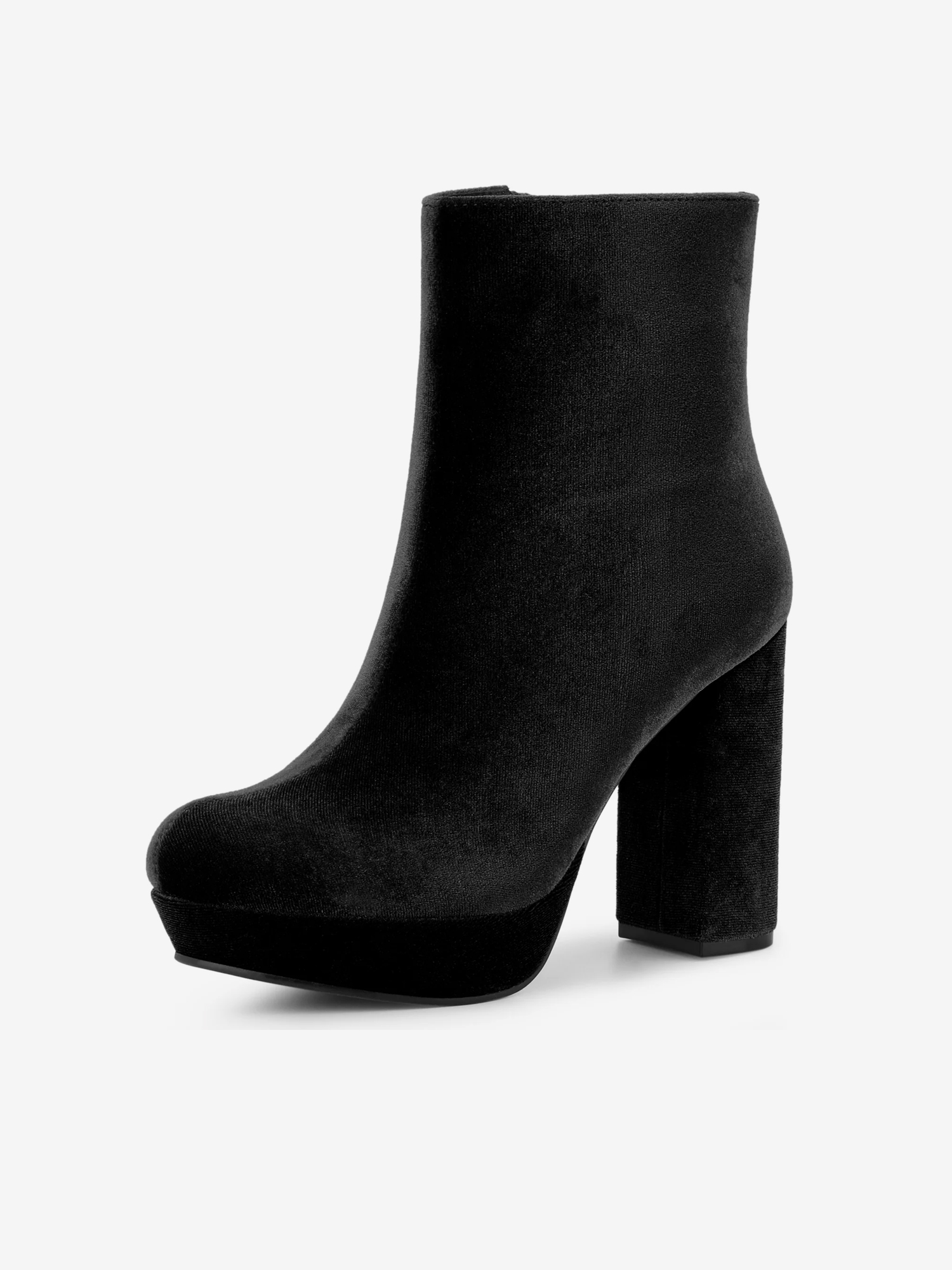 Women's Round Toe Faux Velvet Block Heels Ankle Boots Black/6