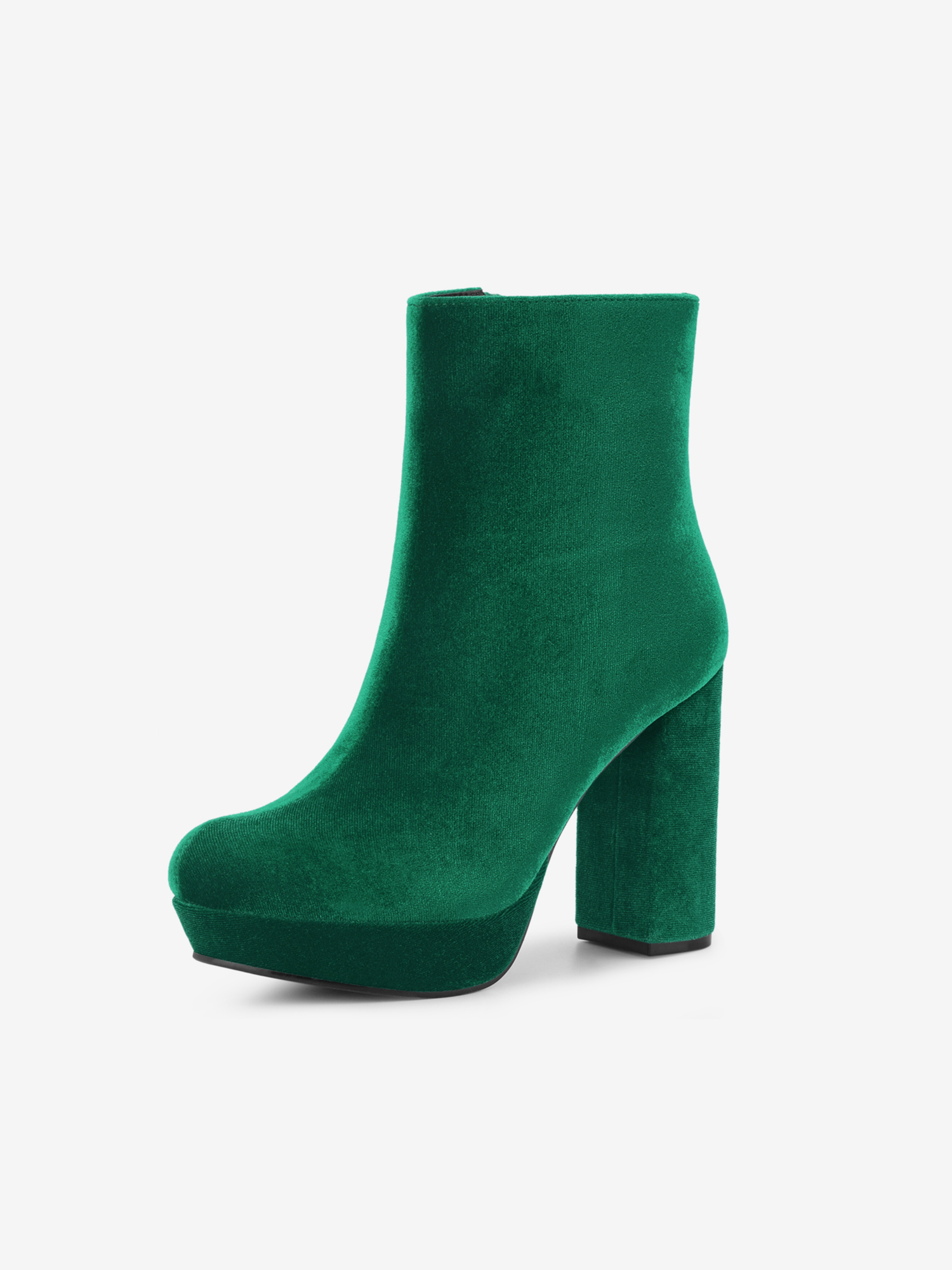 Women's Round Toe Faux Velvet Block Heels Ankle Boots Green/6