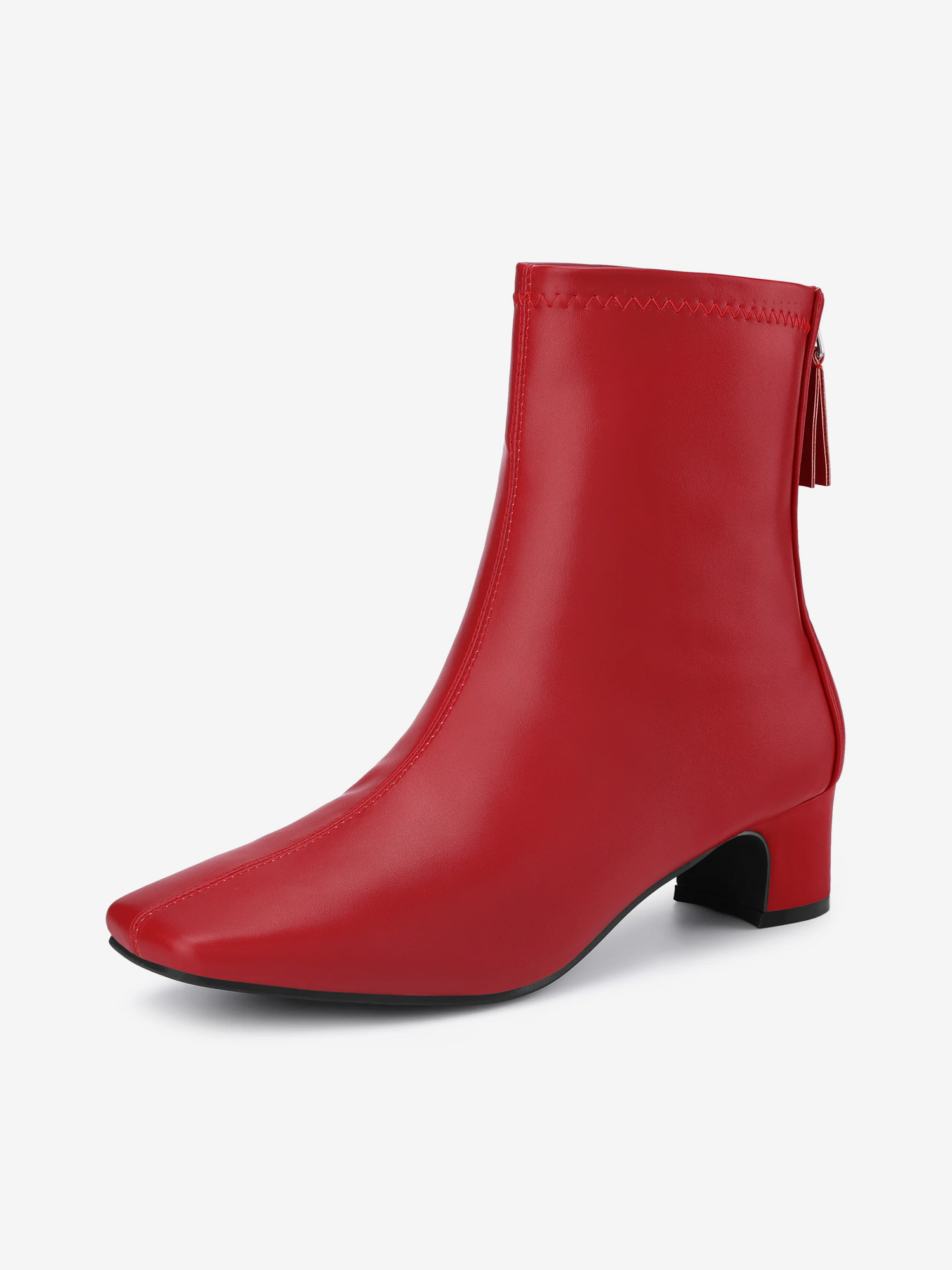 Women's Square Toe Block Heels Ankle Boots Red/7