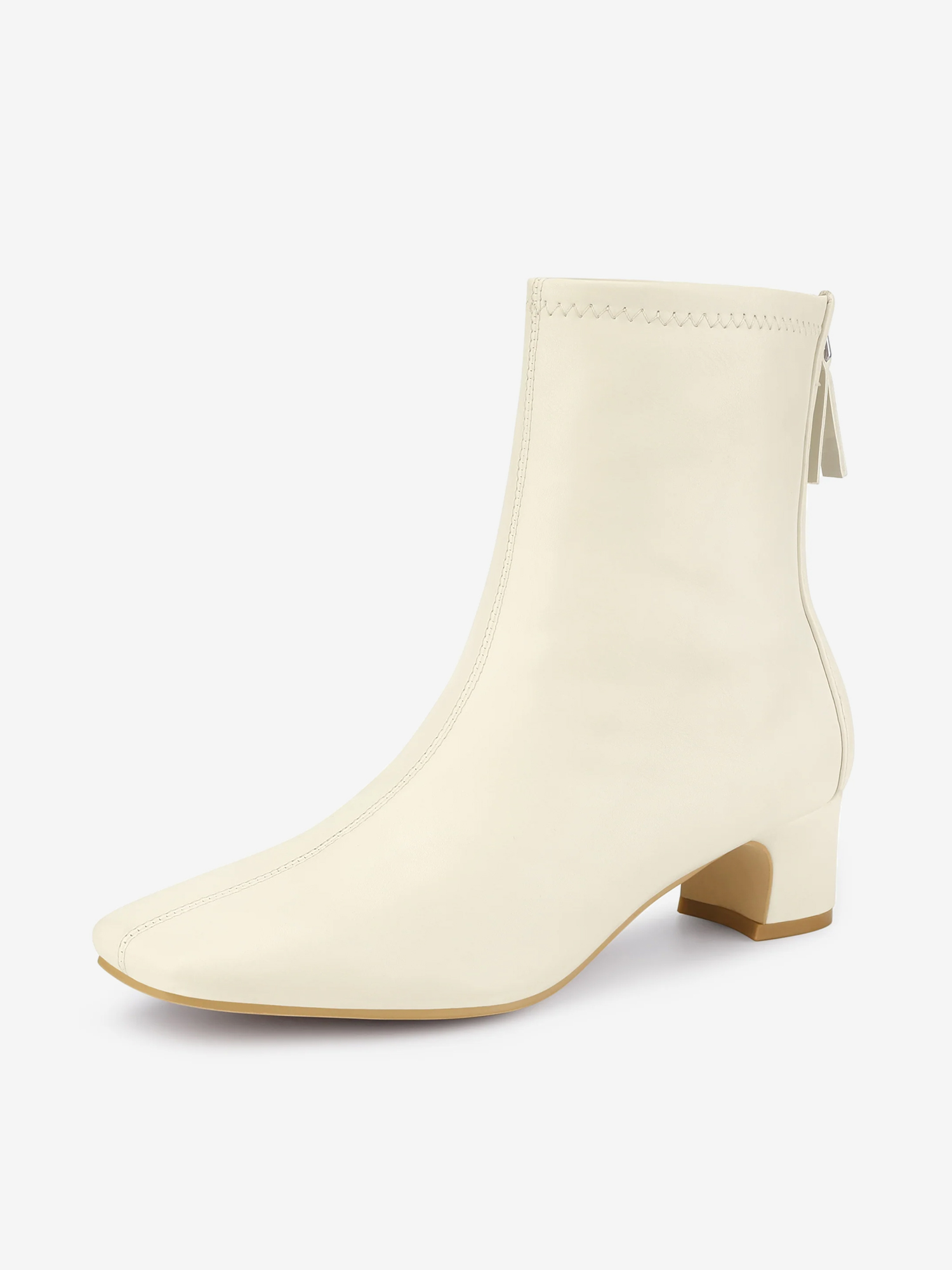 Women's Square Toe Block Heels Ankle Boots Cream/6