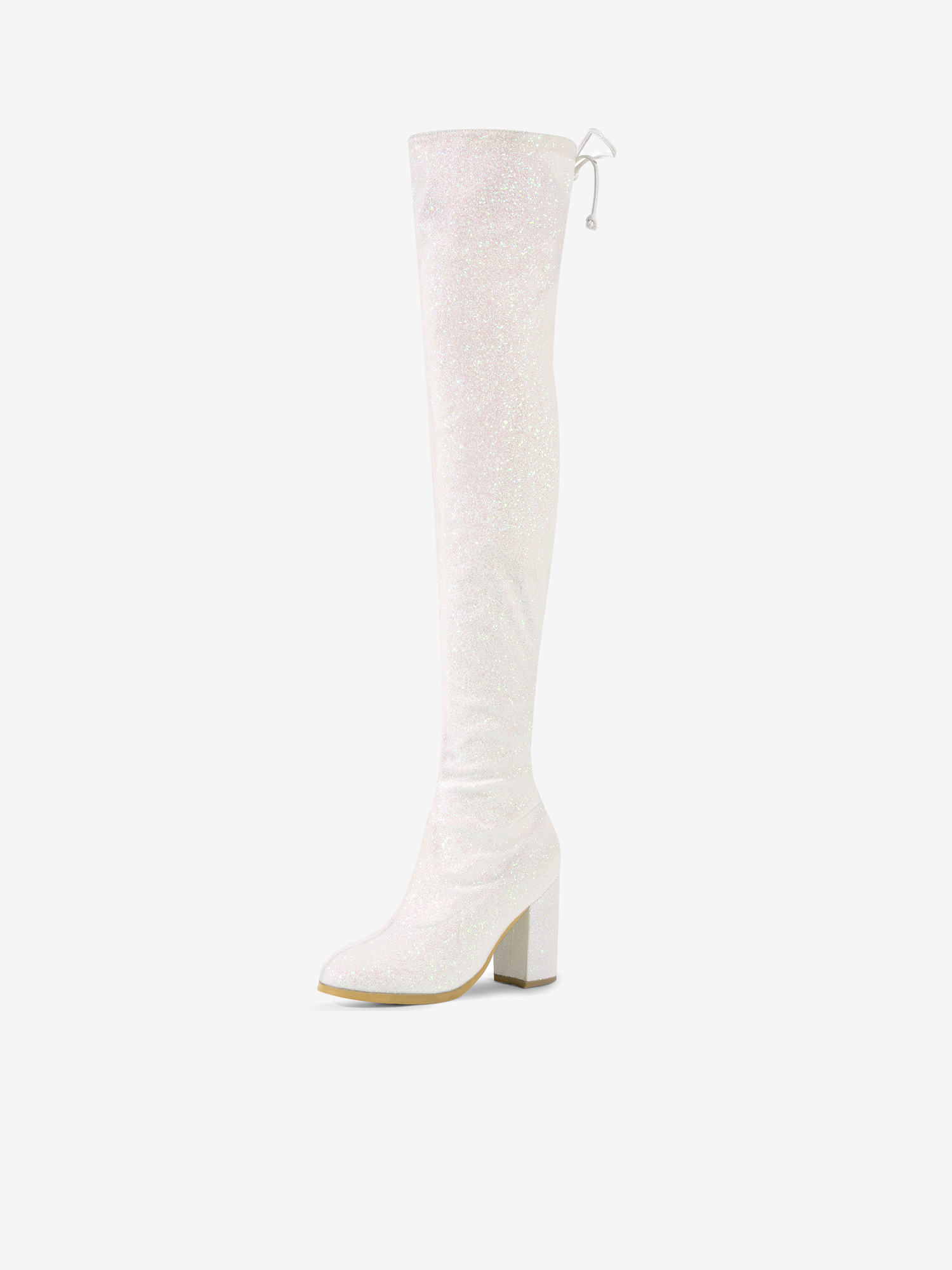 Women's Glitter Round Toe Chunky Heel Over the Knee High Boots White/9