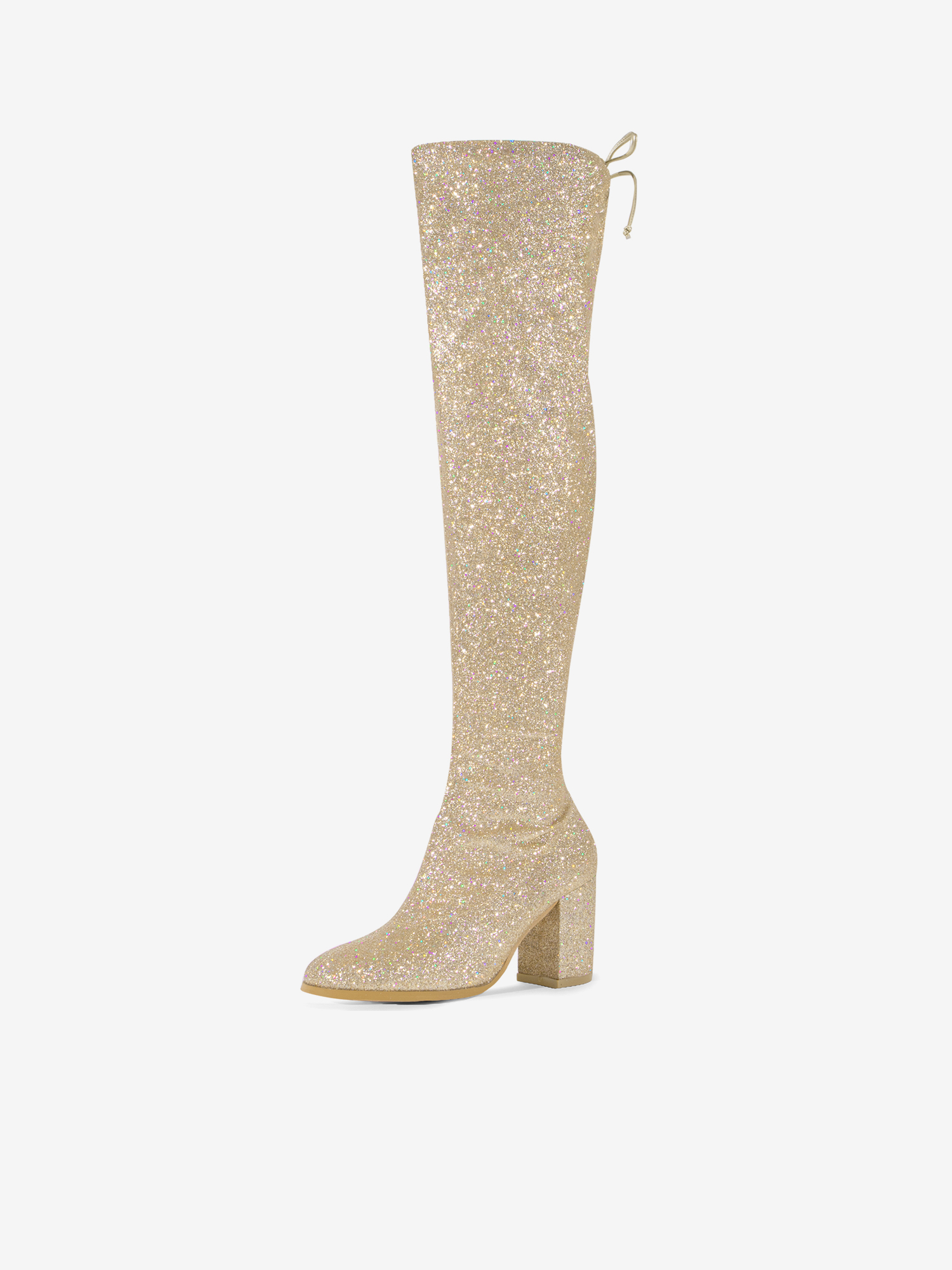 Women's Glitter Round Toe Chunky Heel Over the Knee High Boots Gold/10