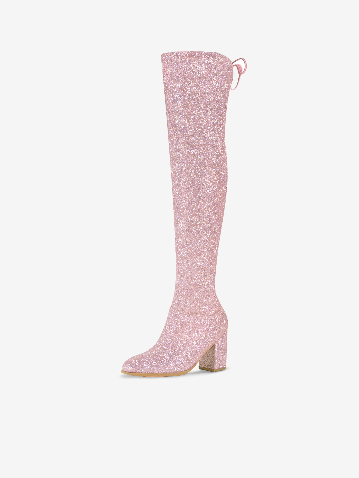 Women's Glitter Round Toe Chunky Heel Over the Knee High Boots Pink/9
