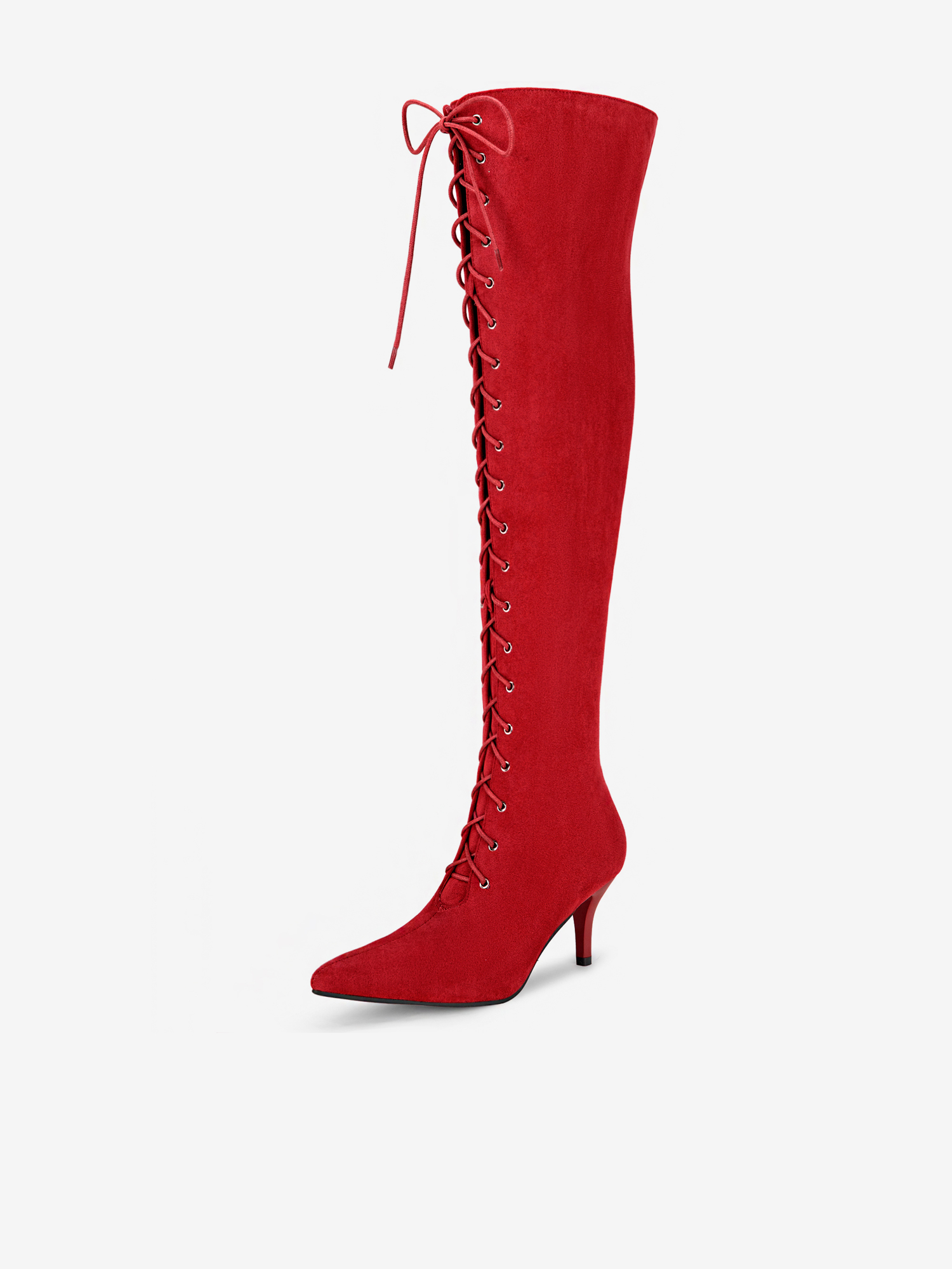 Women's Lace Up Stiletto Heel Over the Knee High Boots Red/9