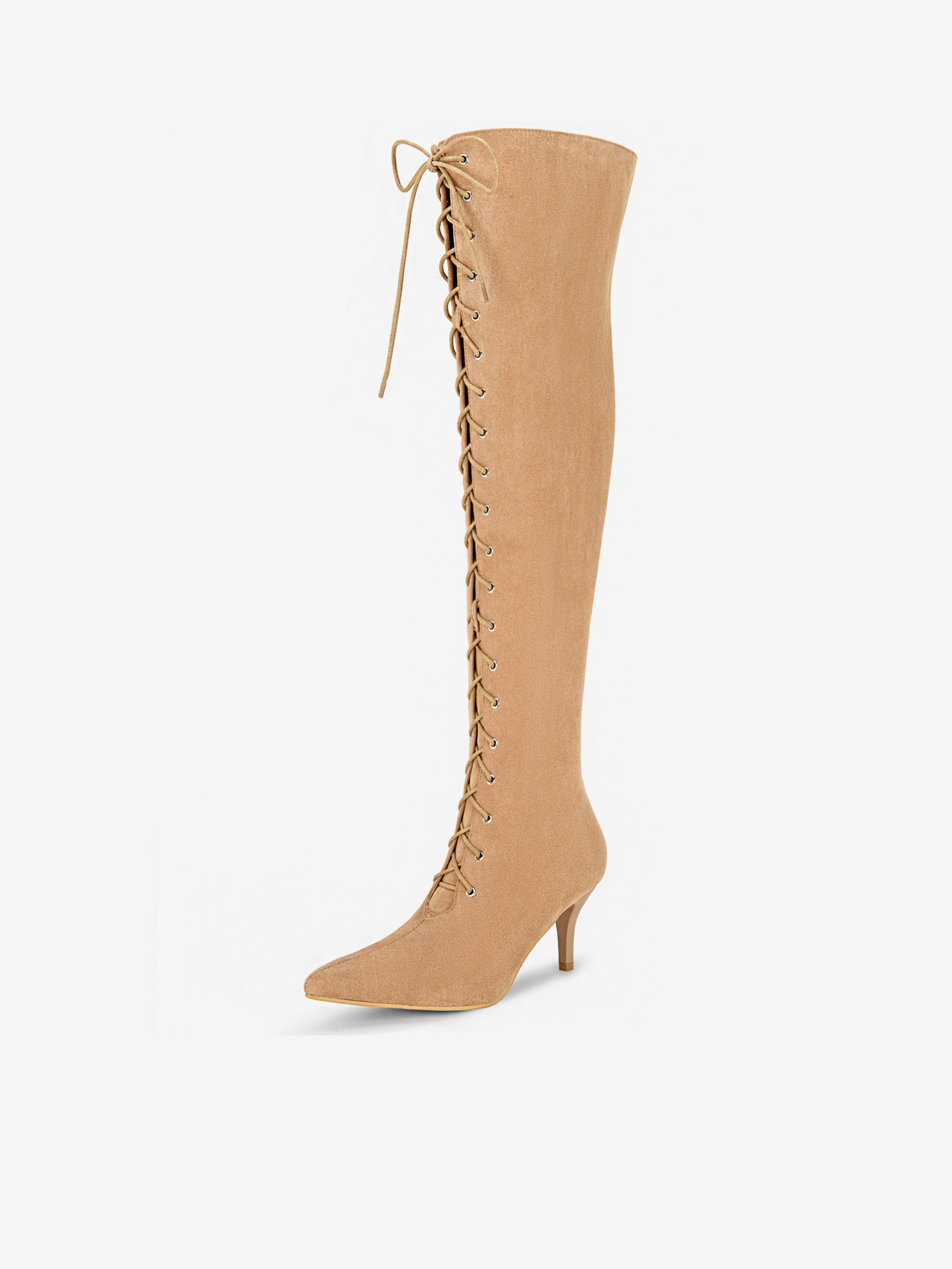 Women's Lace Up Stiletto Heel Over the Knee High Boots Khaki/5