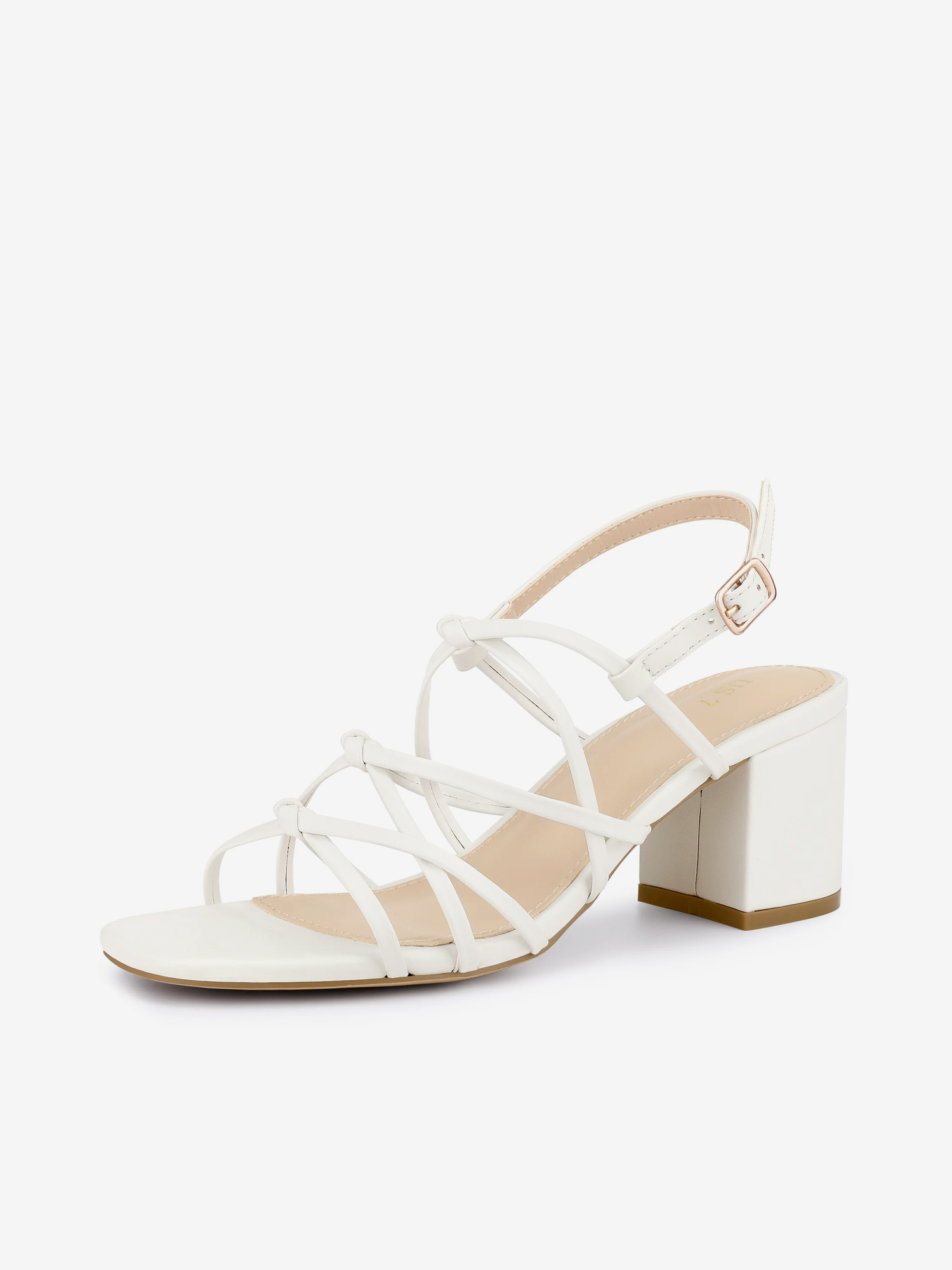 Women's Open Toe Knots Ankle Strap Chunky Heels Sandals White/7