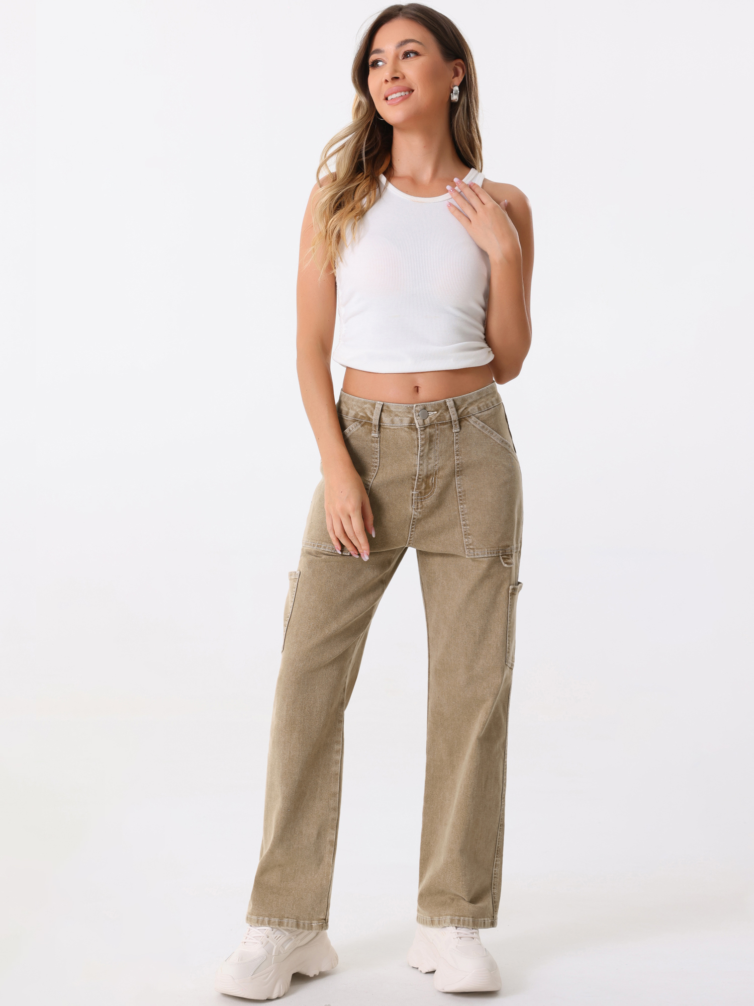 High Waist Baggy Y2K Street Casual Cargo Pants Camel/M