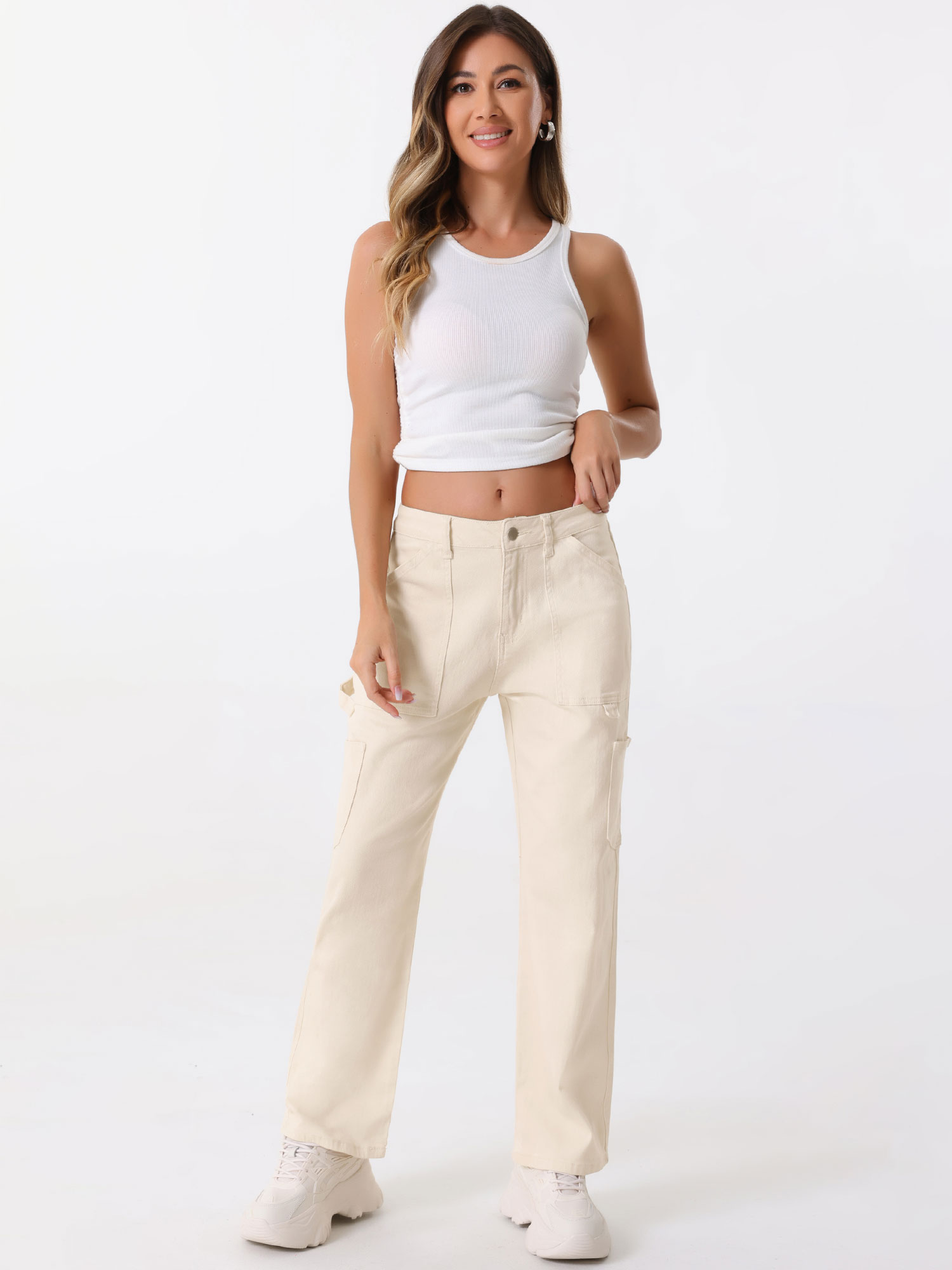 High Waist Baggy Y2K Street Casual Cargo Pants Beige/XL