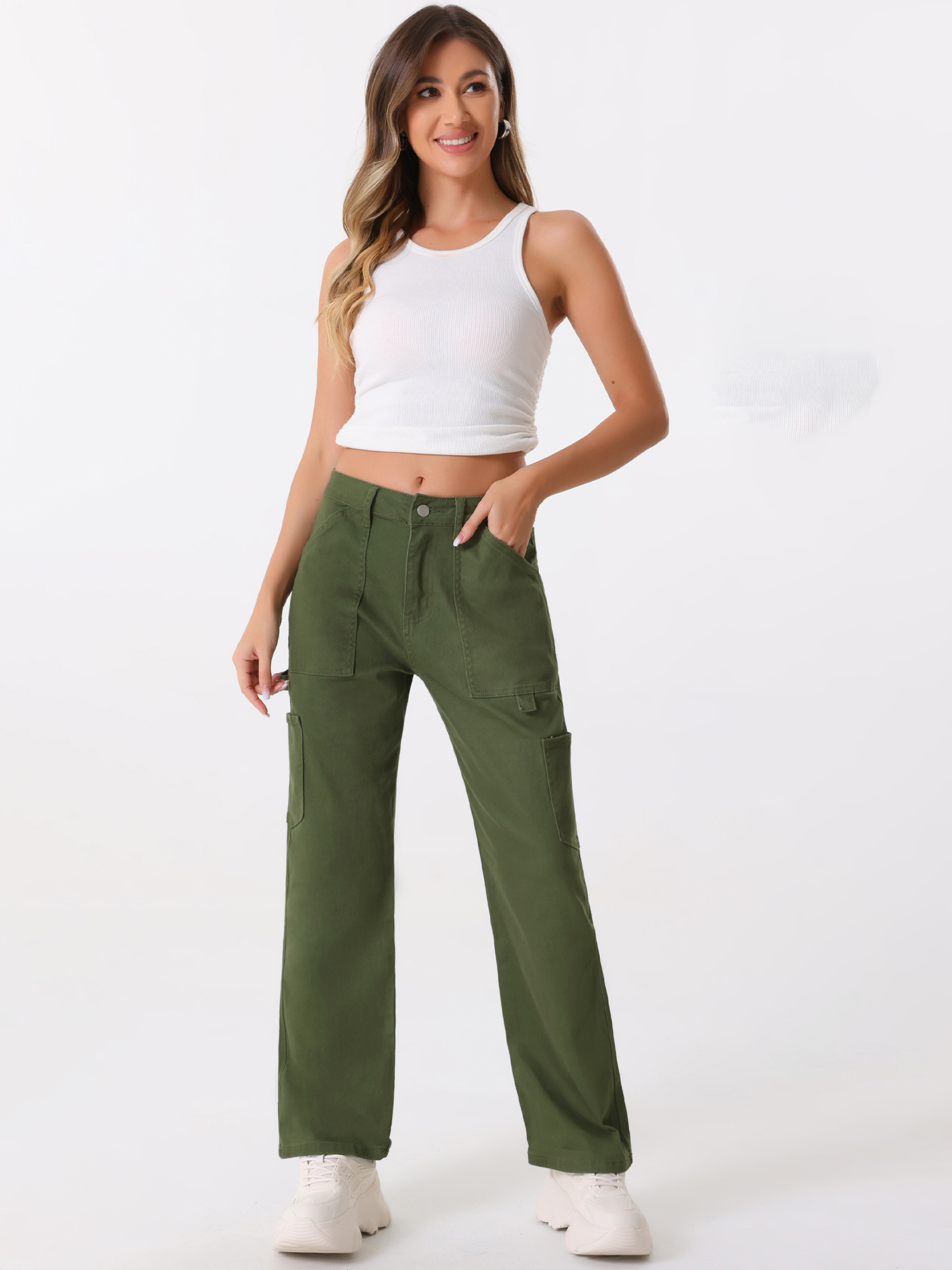 High Waist Baggy Y2K Street Casual Cargo Pants Dark Green/XS