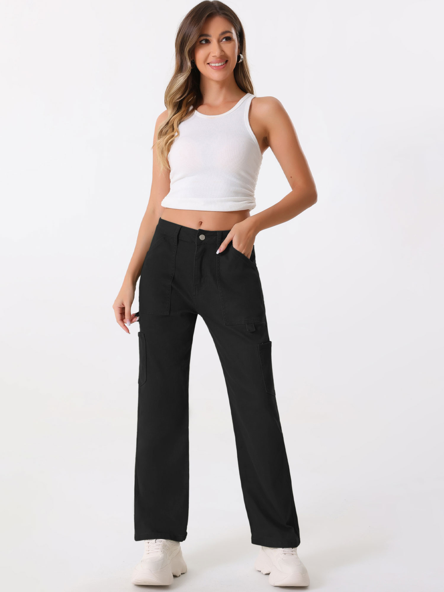 High Waist Baggy Y2K Street Casual Cargo Pants Black/L