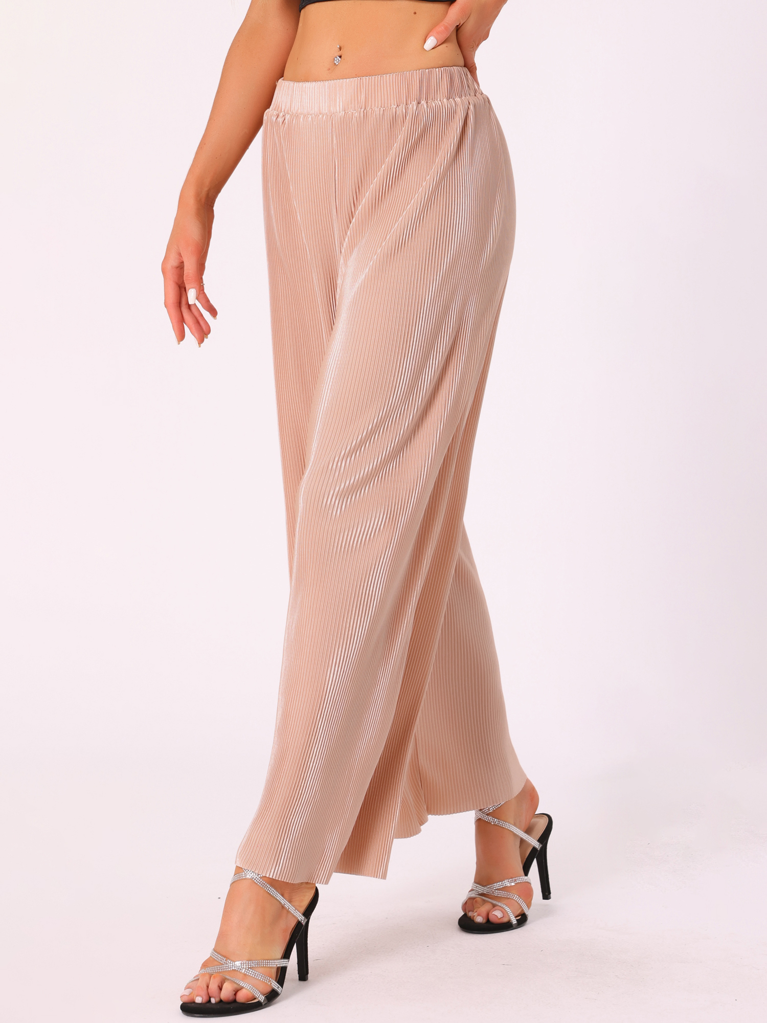 Corduroy High Elastic Waist Wide Leg Trousers Pants Pink/XL