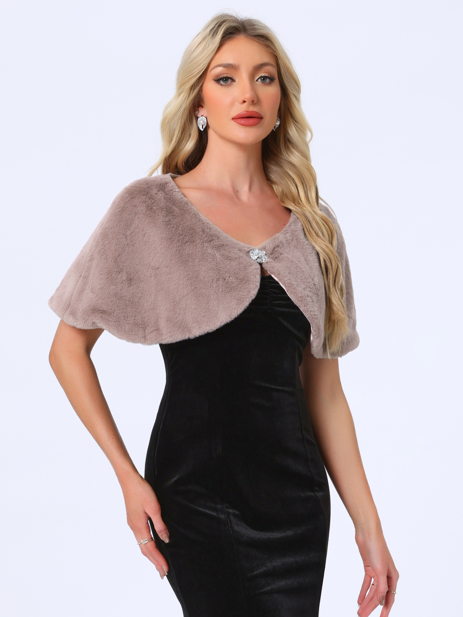 Elegant Faux Fur Shawl Bridal Wedding Party Wrap Stole Shrug Dusty Mauve/L