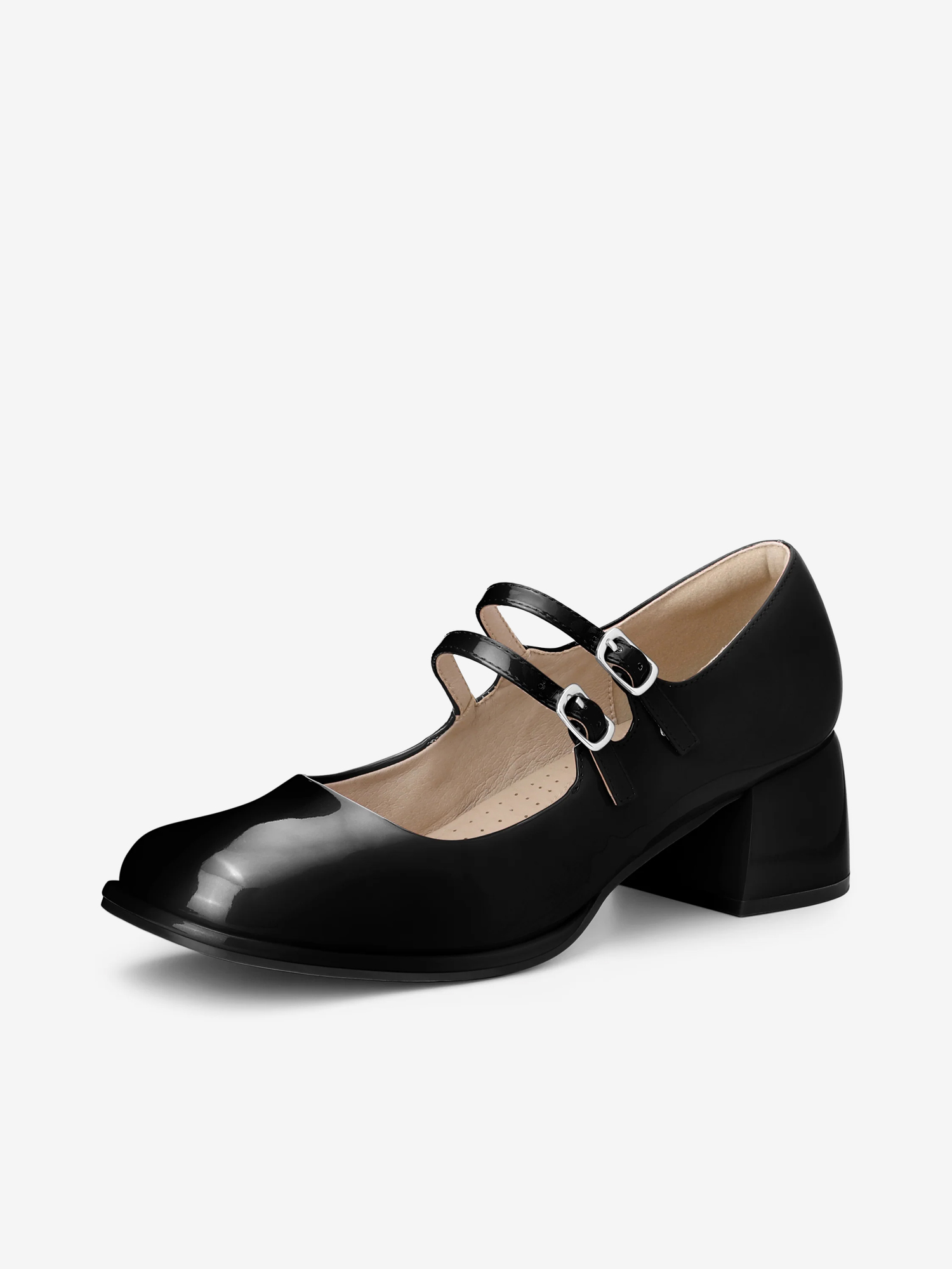 Women's Square Toe Ankle Strap Block Heels Mary Jane Pumps Black/5.5