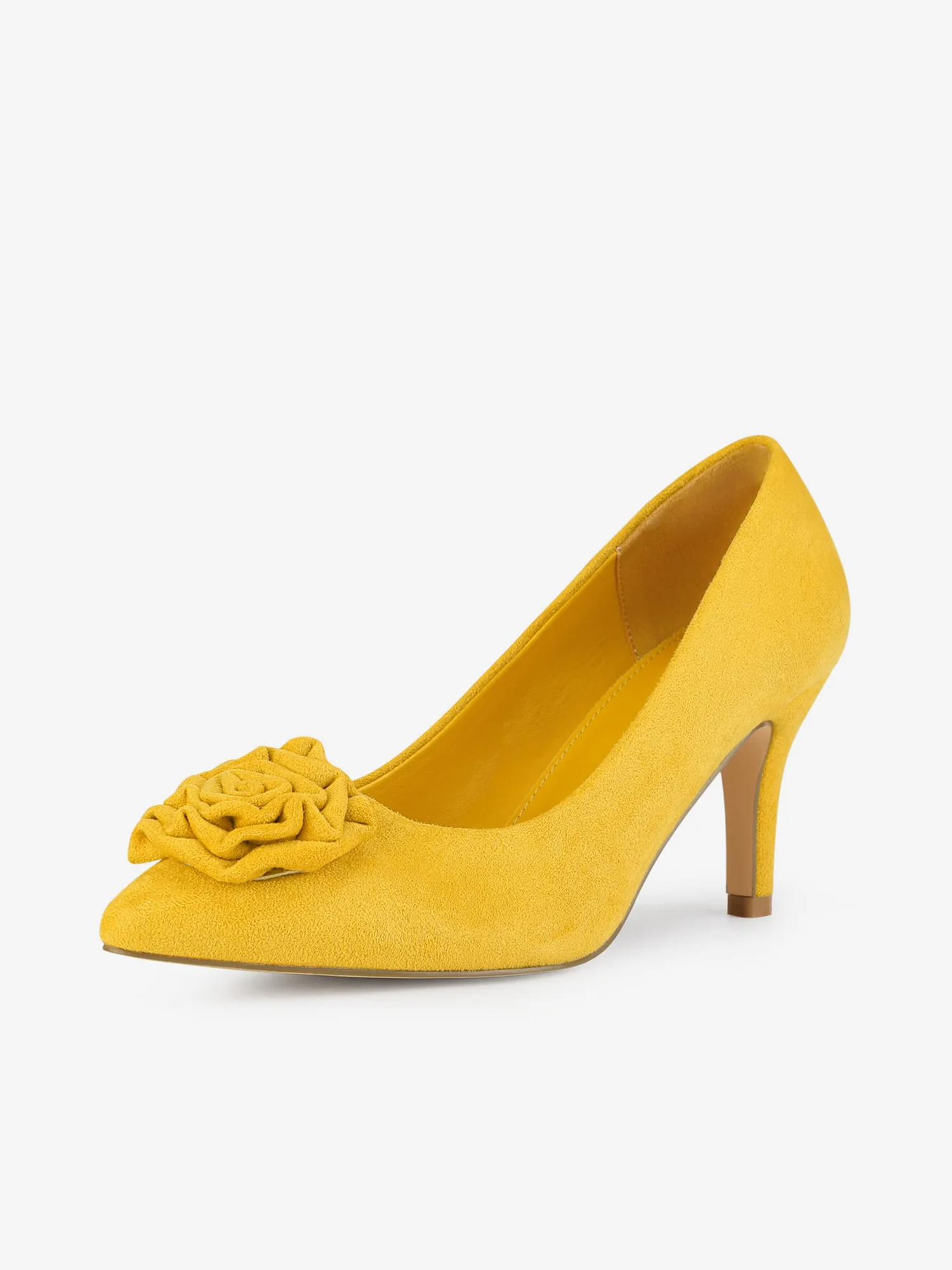 Women's Flower Pointed Toe Stiletto Heels Pumps Yellow/7