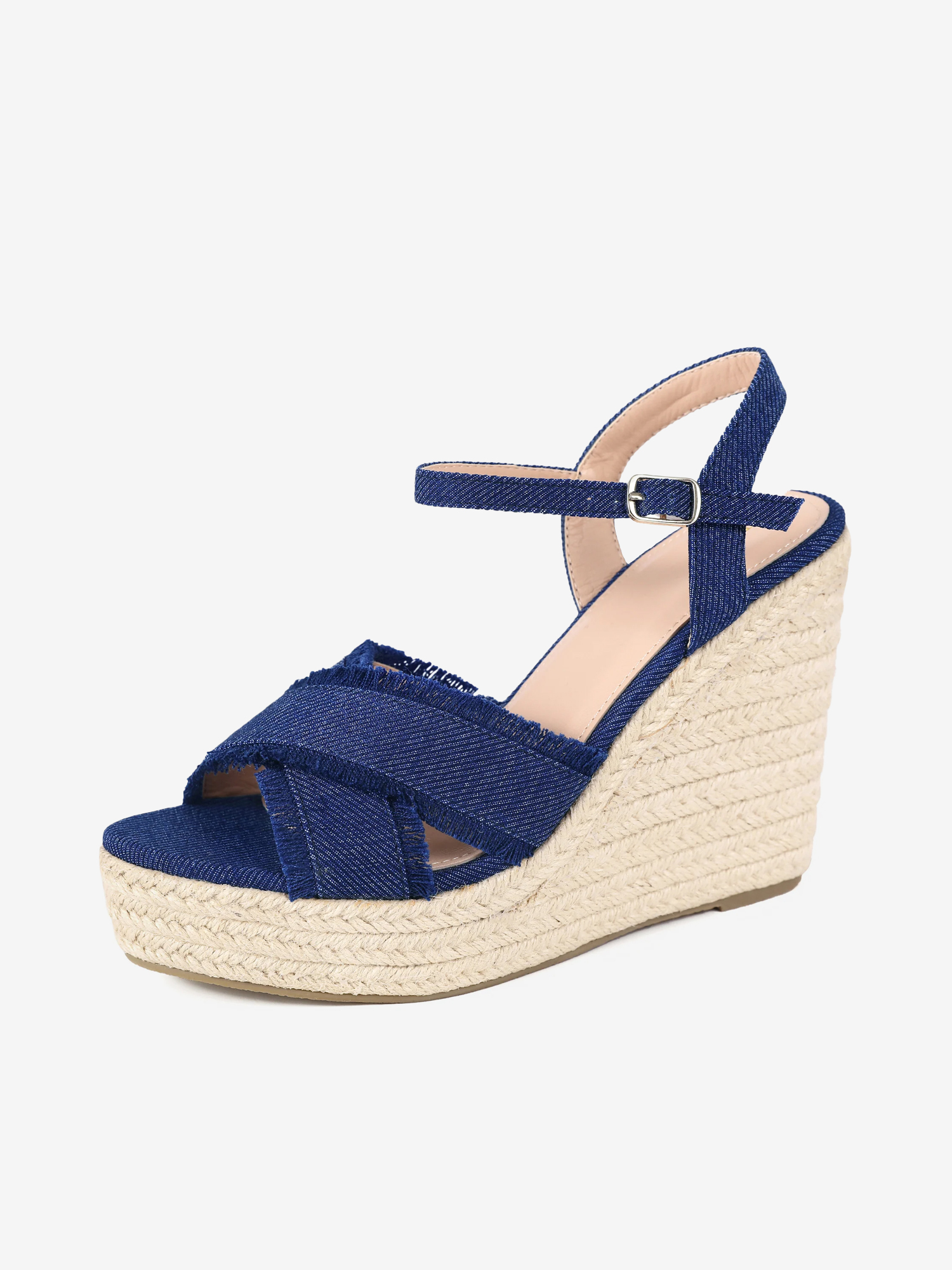 Women's Denim Crisscross Platform Espadrilles Wedge Sandals Blue/6
