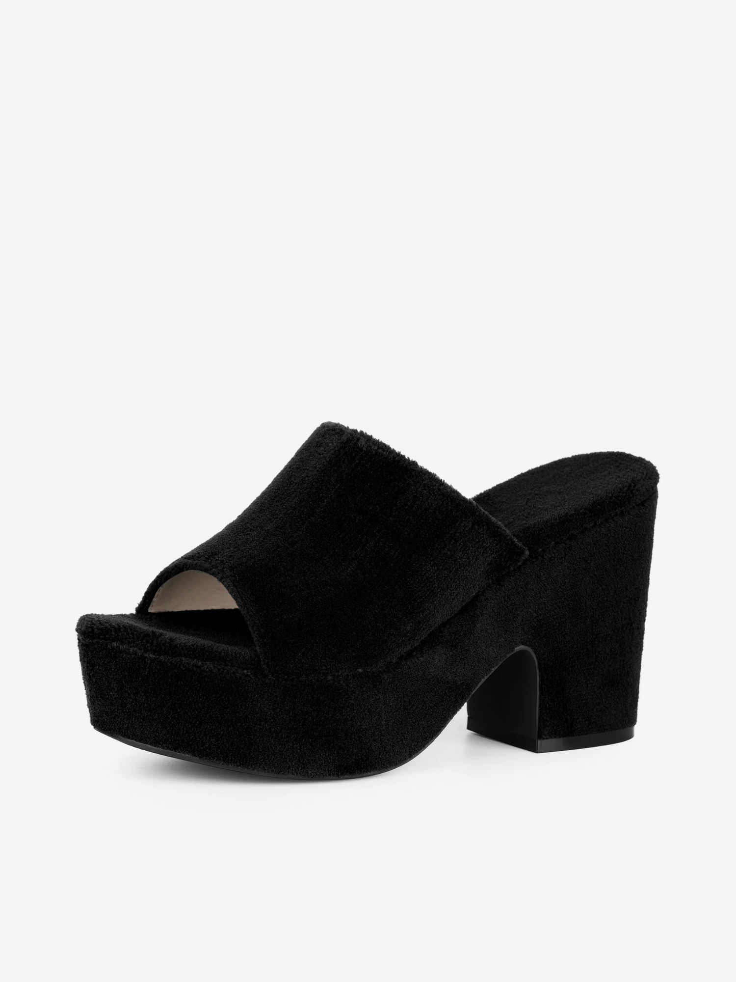 Women's Faux Fur Platform Slides Chunky Heel Sandals Black/6.5