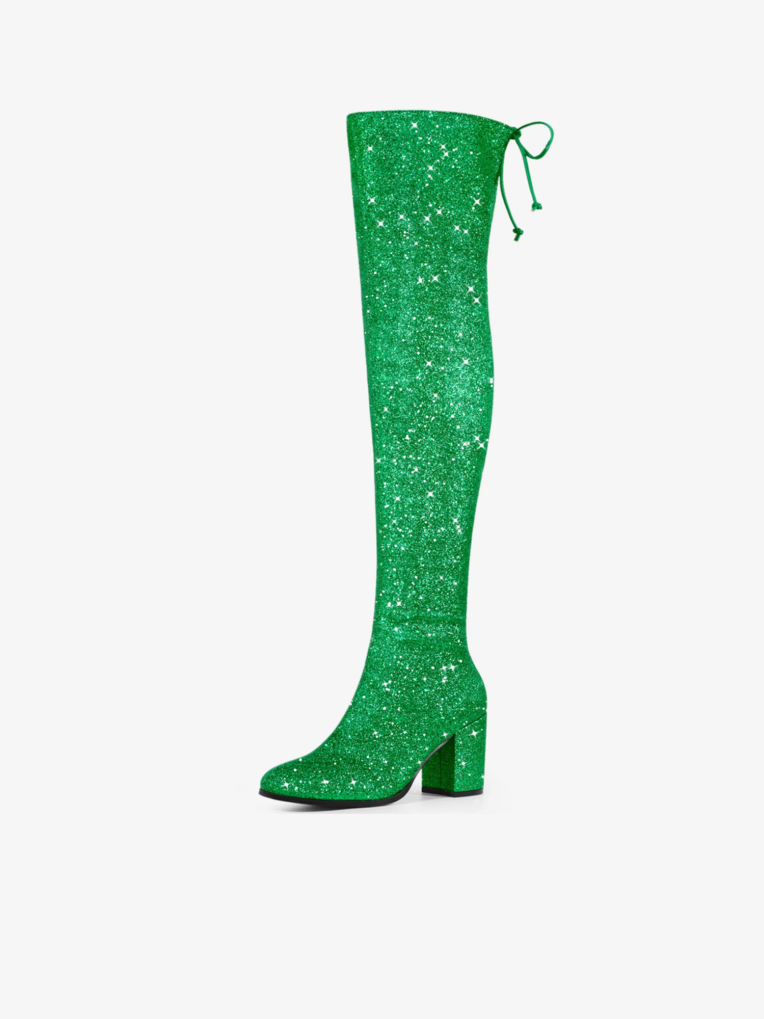 Women's Glitter Round Toe Chunky Heel Over the Knee High Boots Green/9