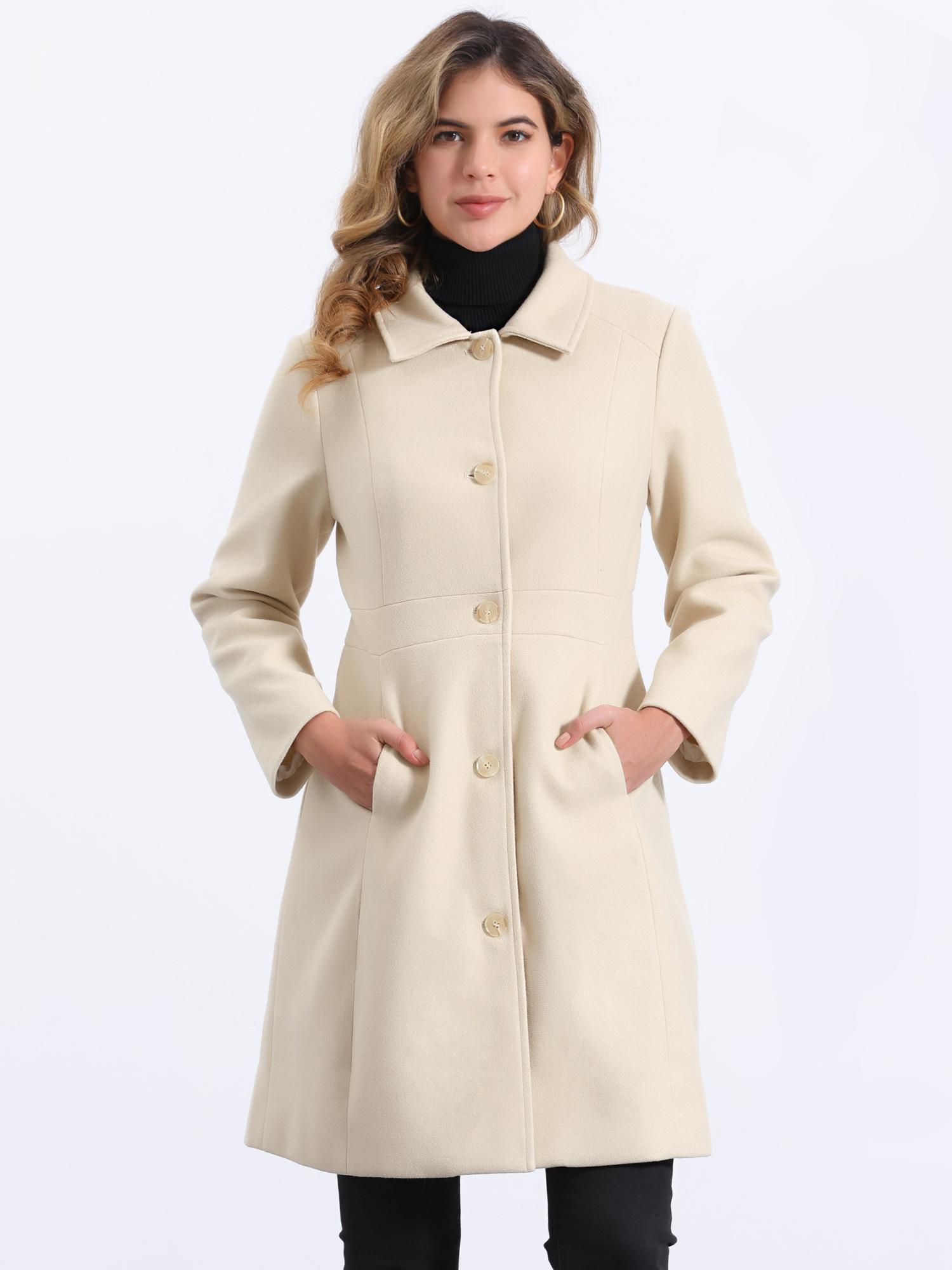 Lapel Button Down Single Breasted Long Sleeve Winter Pea Coat Beige/XL
