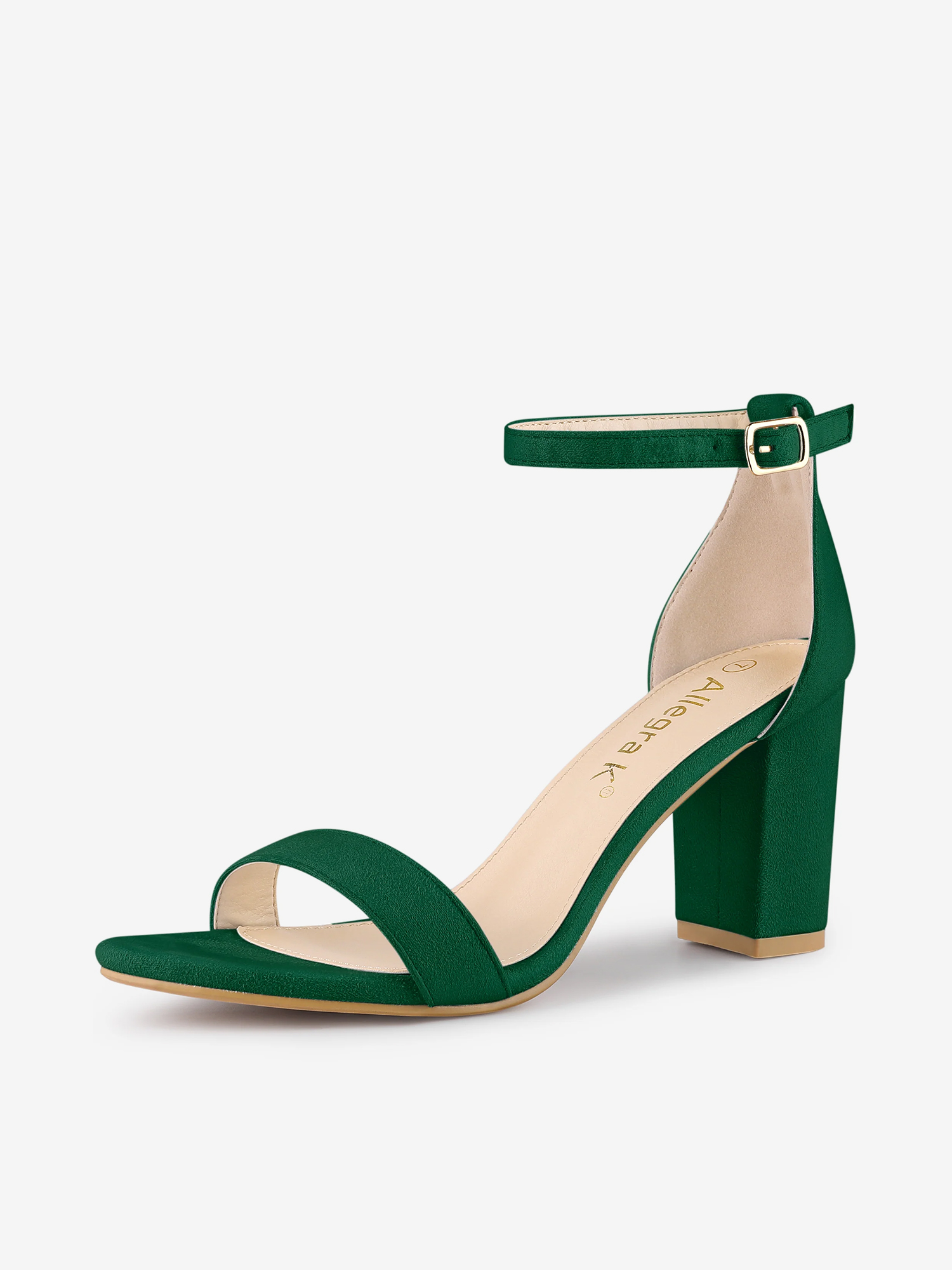 Women's Buckle Ankle Strap High Chunky Heels Sandals Green/7