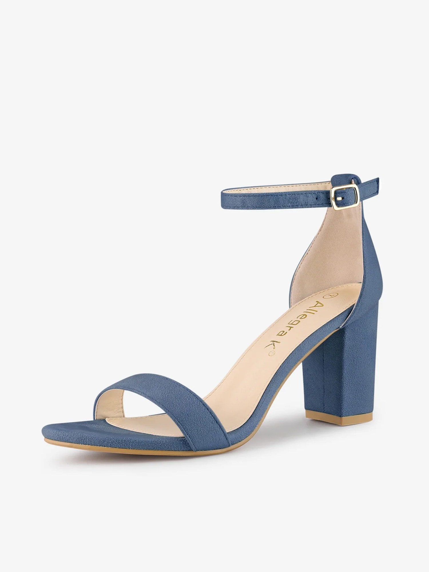 Women's Buckle Ankle Strap High Chunky Heels Sandals Haze Blue/8