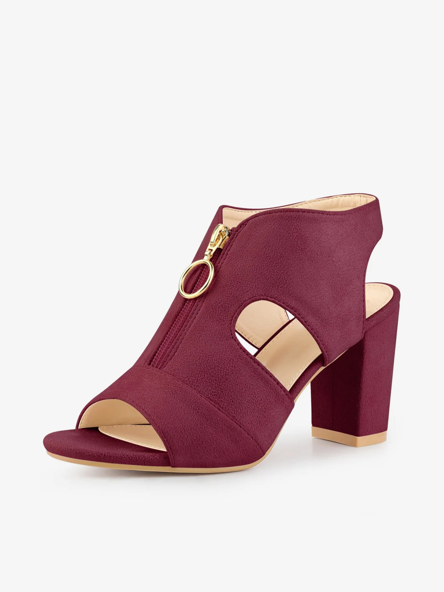 Women's Front Zipped Clog Shoes Chunky Heels Slingback Sandals Burgundy/6.5