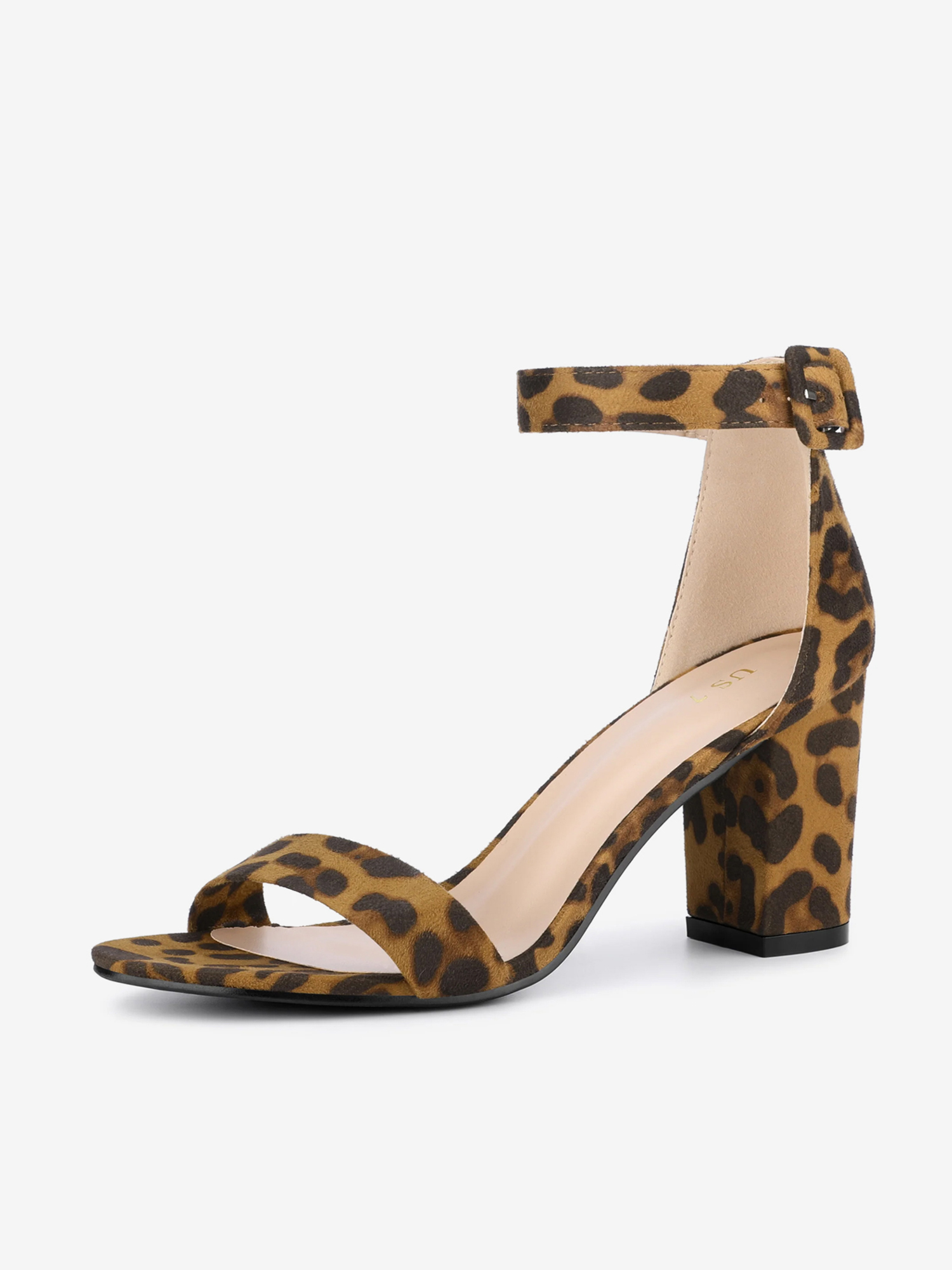 High Chunky Heel Faux Suede Buckle Ankle Strap Sandals Leopard/11