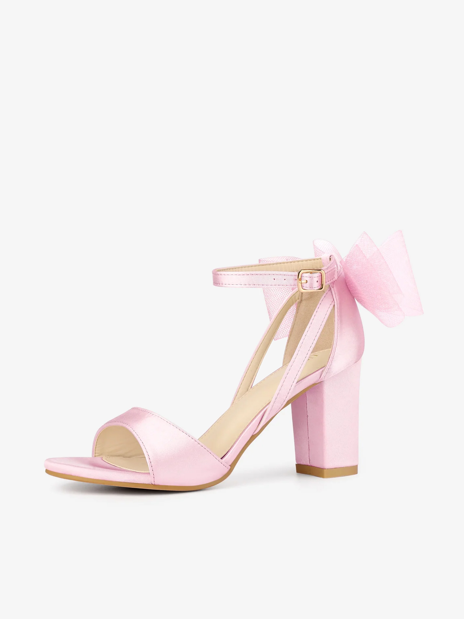 Women's Mesh Bow Ankle Strap Open Toe Chunky Heel Sandals Pink/9.5