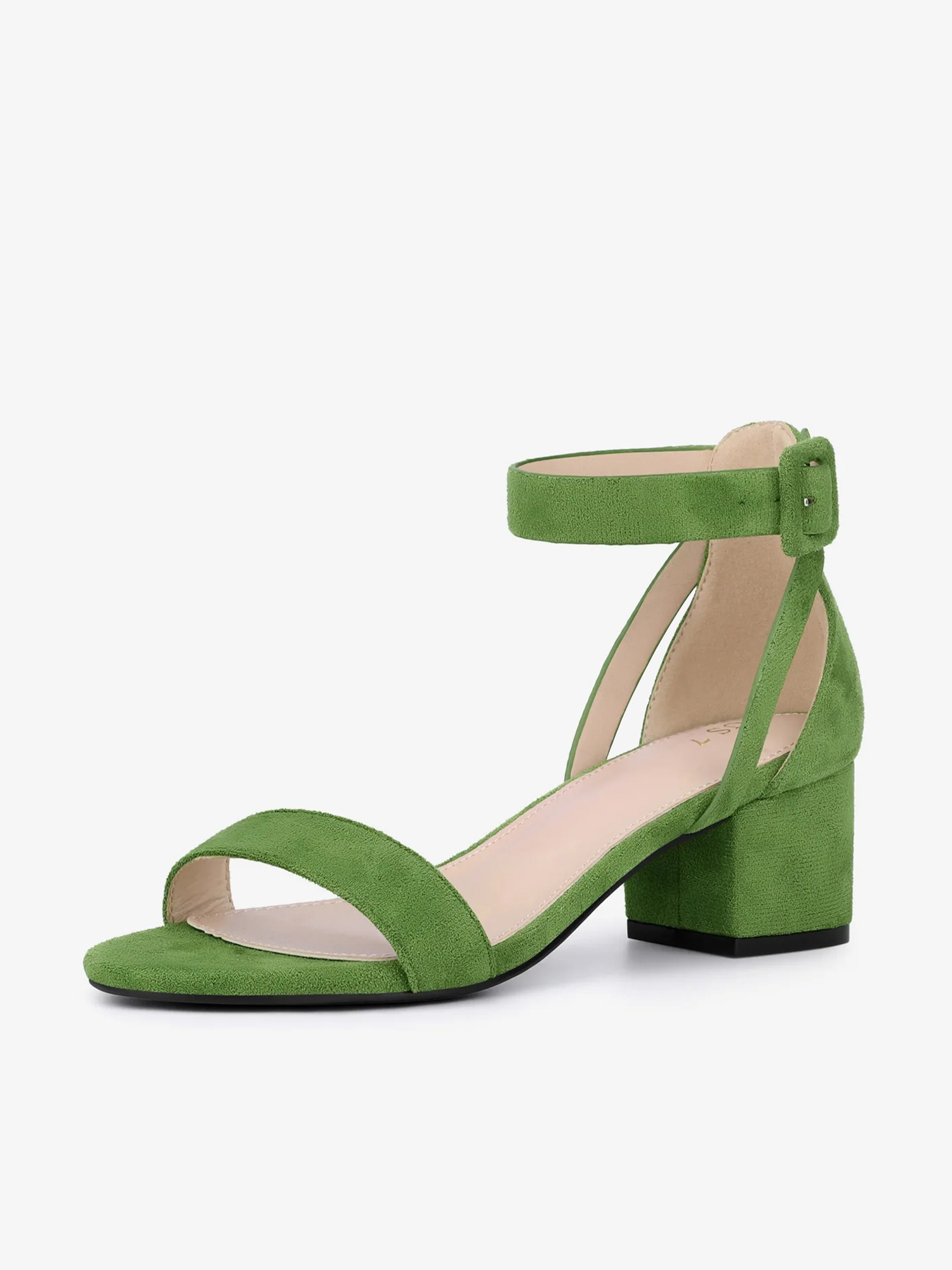 Faux Suede Ankle Strap Block Low Heel Sandals Olive Green/8.5