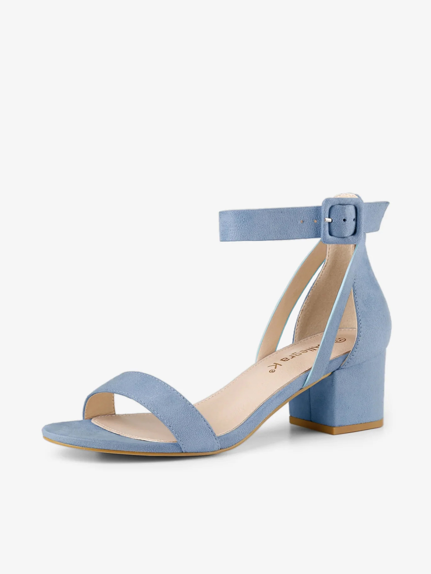 Faux Suede Ankle Strap Block Low Heel Sandals Haze Blue/6