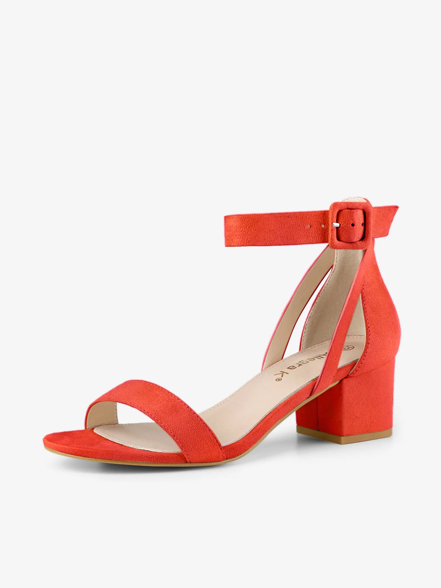 Faux Suede Ankle Strap Block Low Heel Sandals Orange/8.5