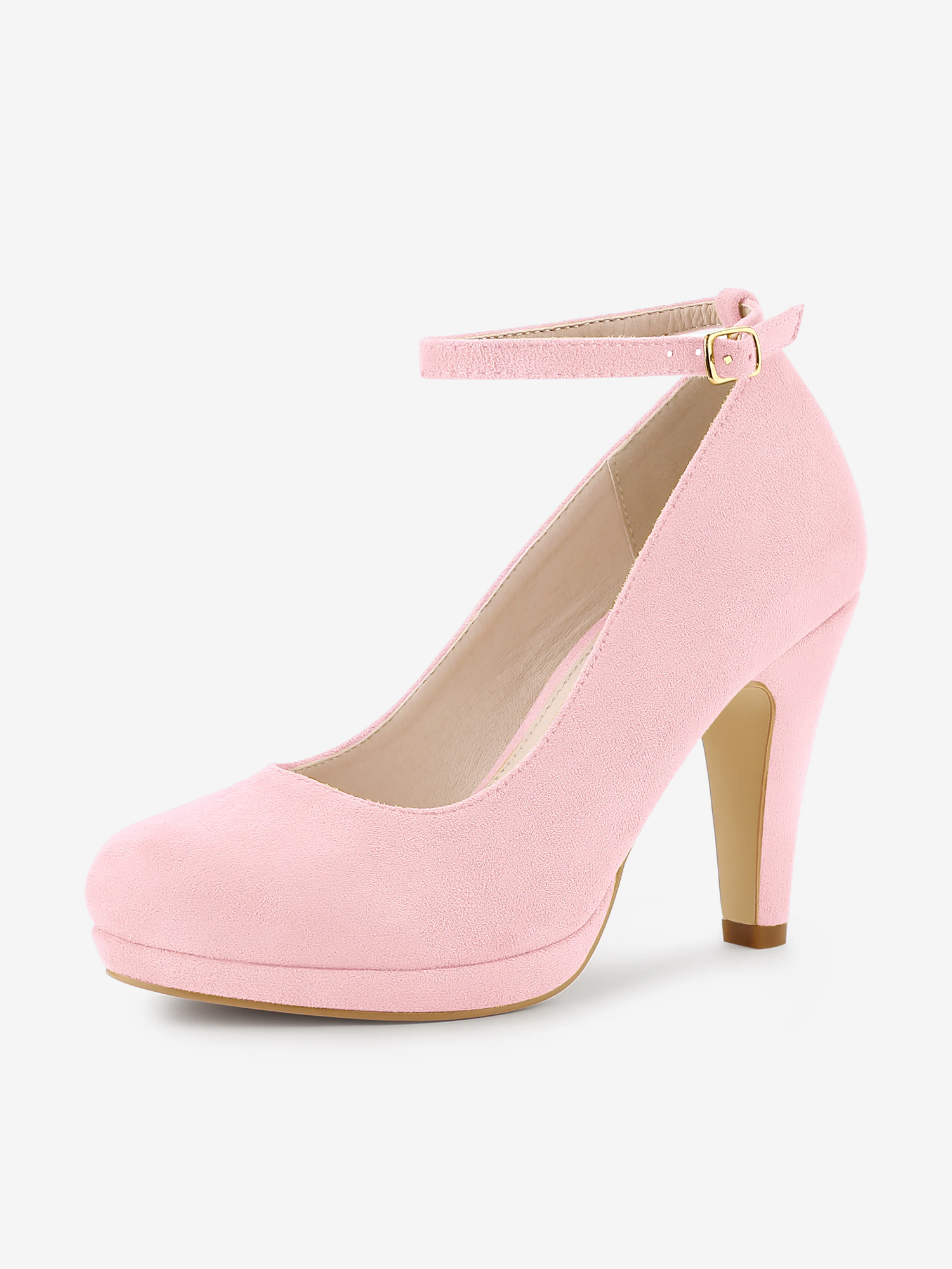 Round Toe Stiletto Heel Ankle Strap PU Leather Pumps Bling Pink/9.5
