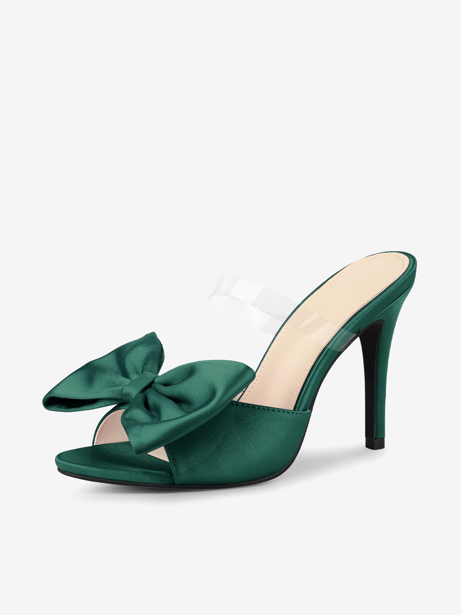 Women's Clean Strap Bow Stiletto Heels Mules Slide Sandals Dark Green/6.5