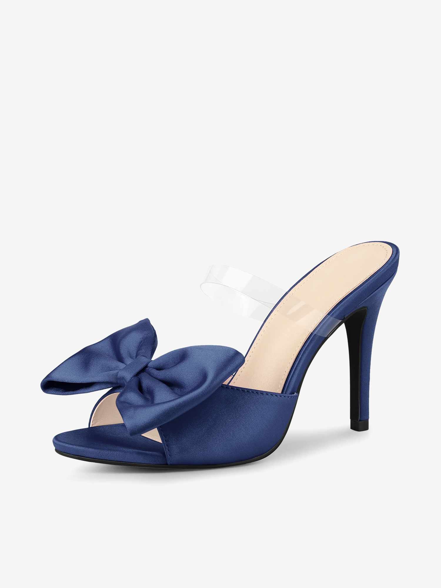 Women's Clean Strap Bow Stiletto Heels Mules Slide Sandals Navy Blue/9