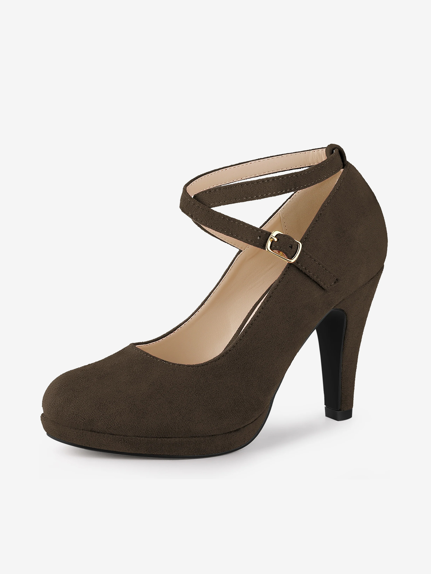 Platform Cross Strap Stiletto Heel Mary Jane Pumps Dark Brown/8