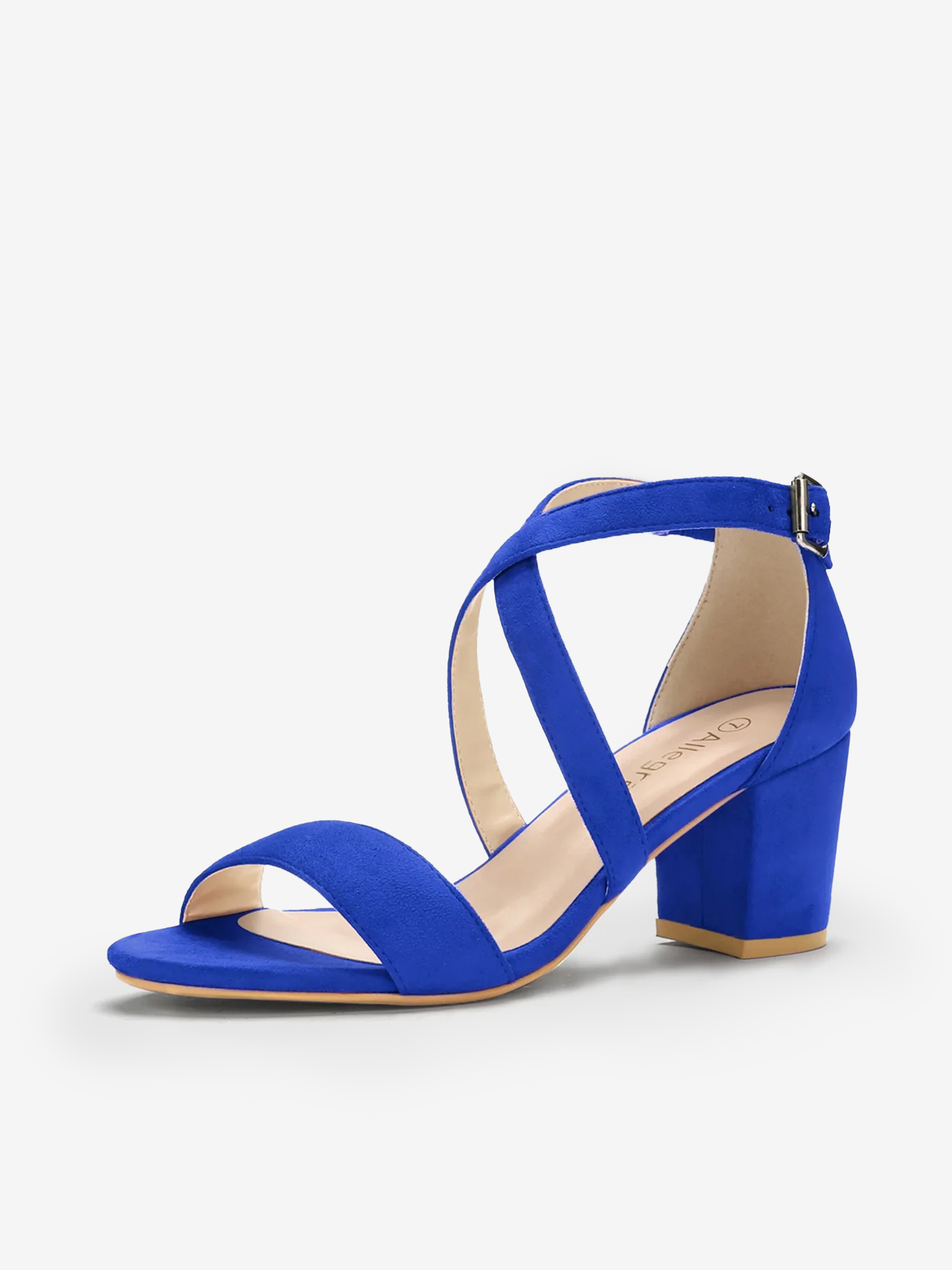 Faux Suede Crisscross Ankle Strap Block Heel Sandals Royal Blue/9