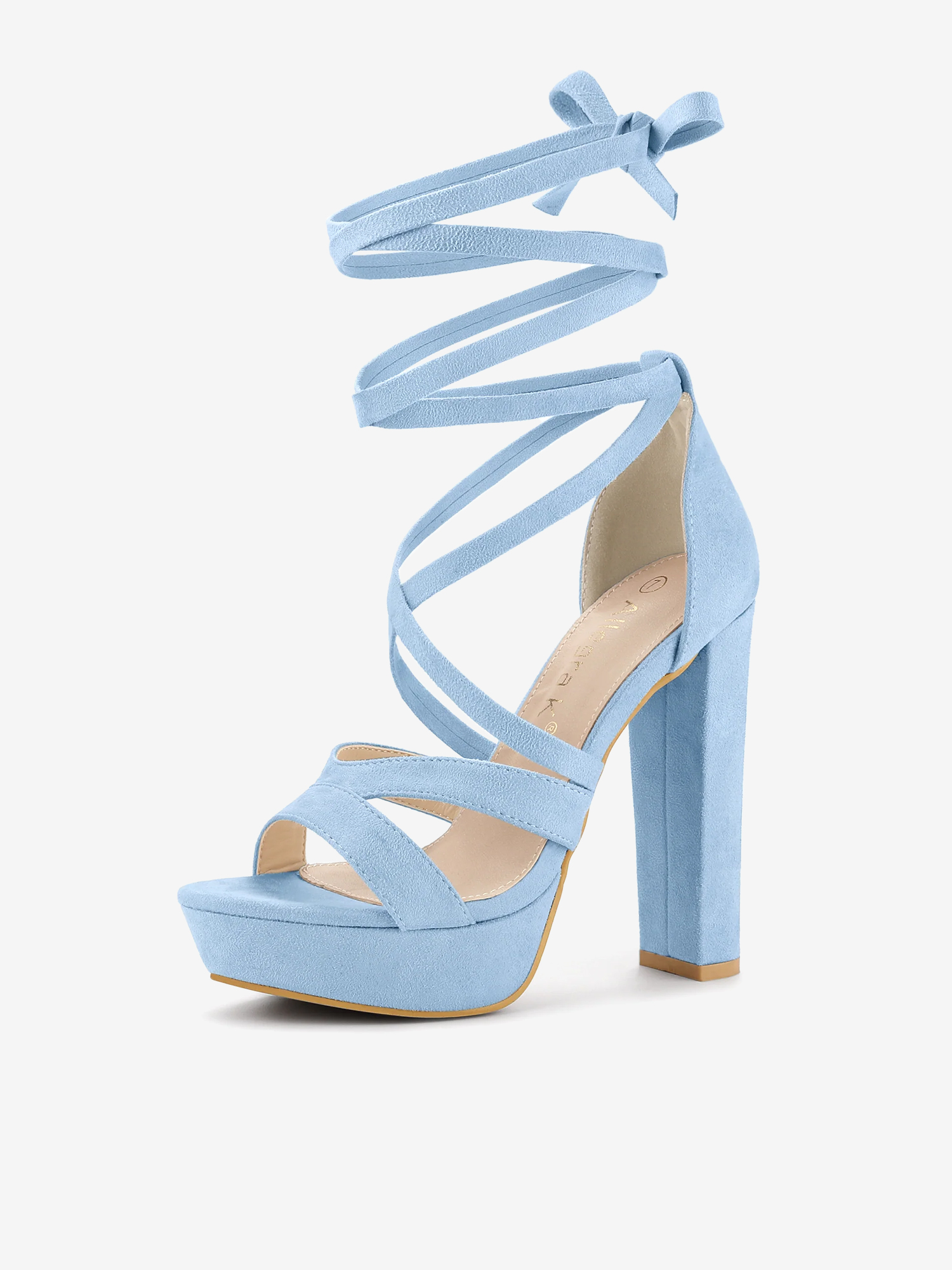 Lace Up Platform Chunky High Heel Sandals Sky Blue/10.5