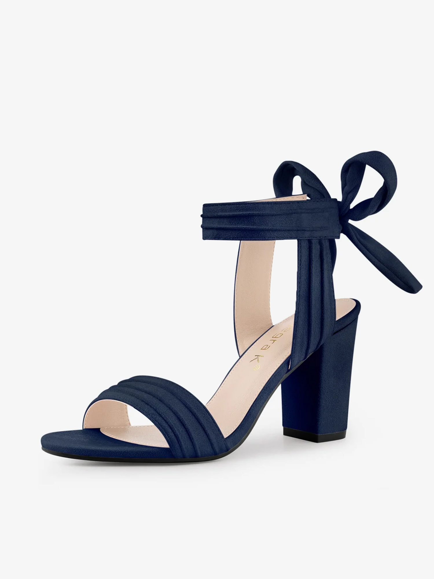 Open Toe Ankle Tie Back Faux Suede Chunky Heel Sandals Navy Blue/10.5