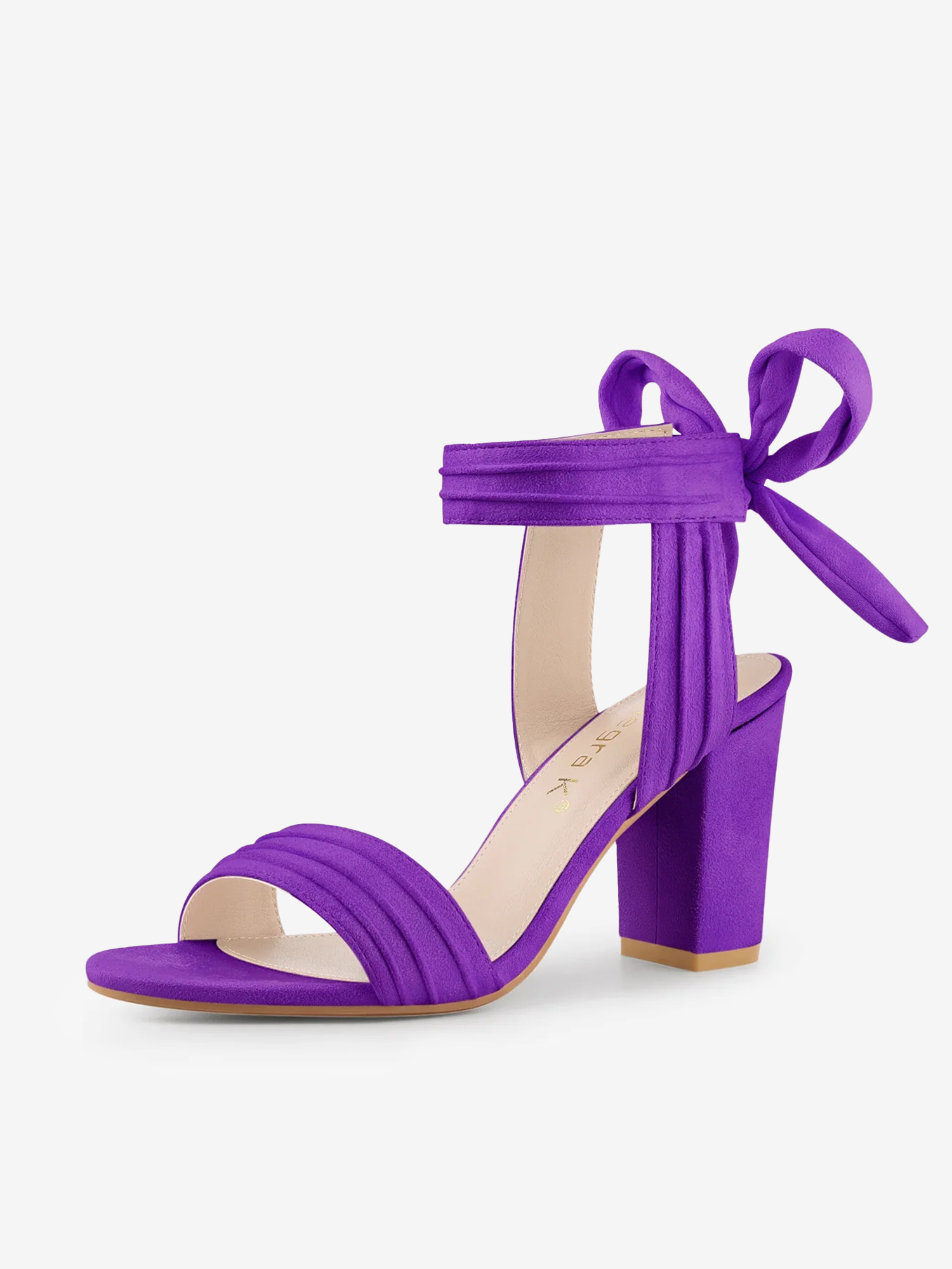 Open Toe Ankle Tie Back Faux Suede Chunky Heel Sandals Dark Purple/10.5