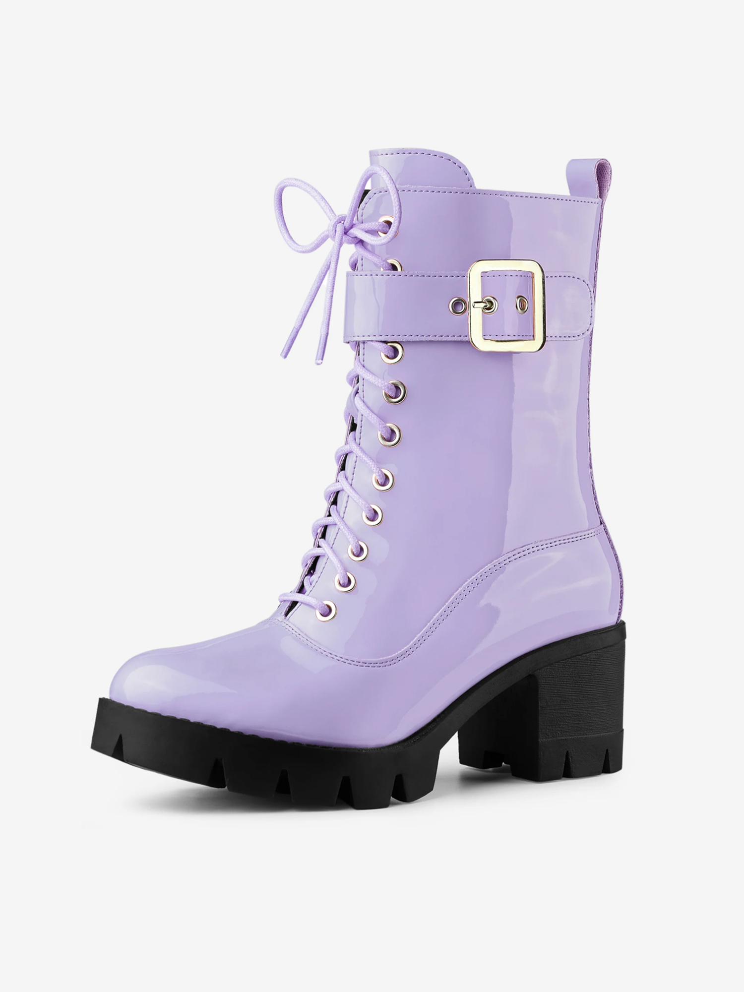Zip Platform Chunky Heel Combat Boots Purple/9.5