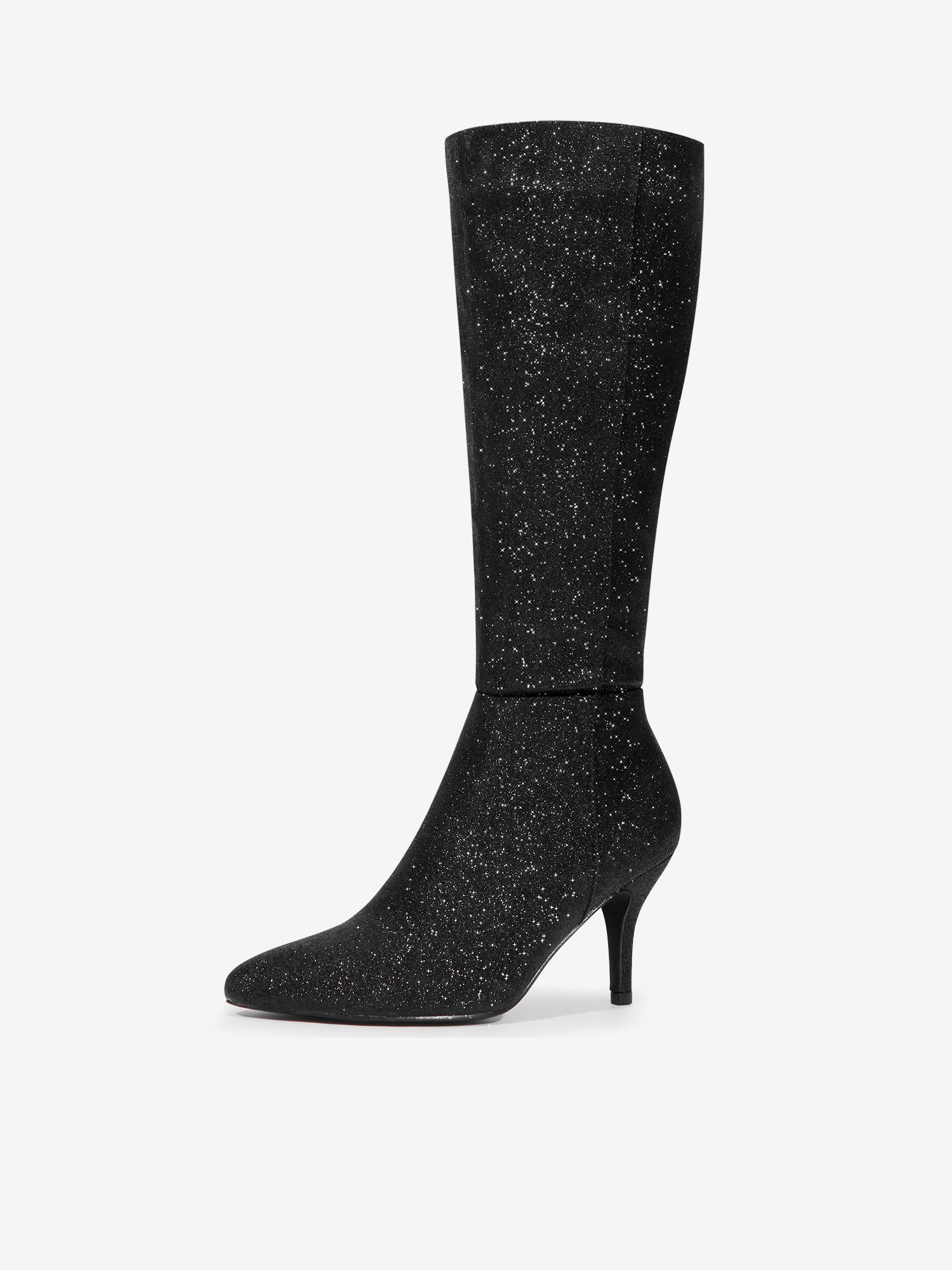 Sparkle Glitter Pointy Toe Stiletto Heel Knee High Boots Black/7