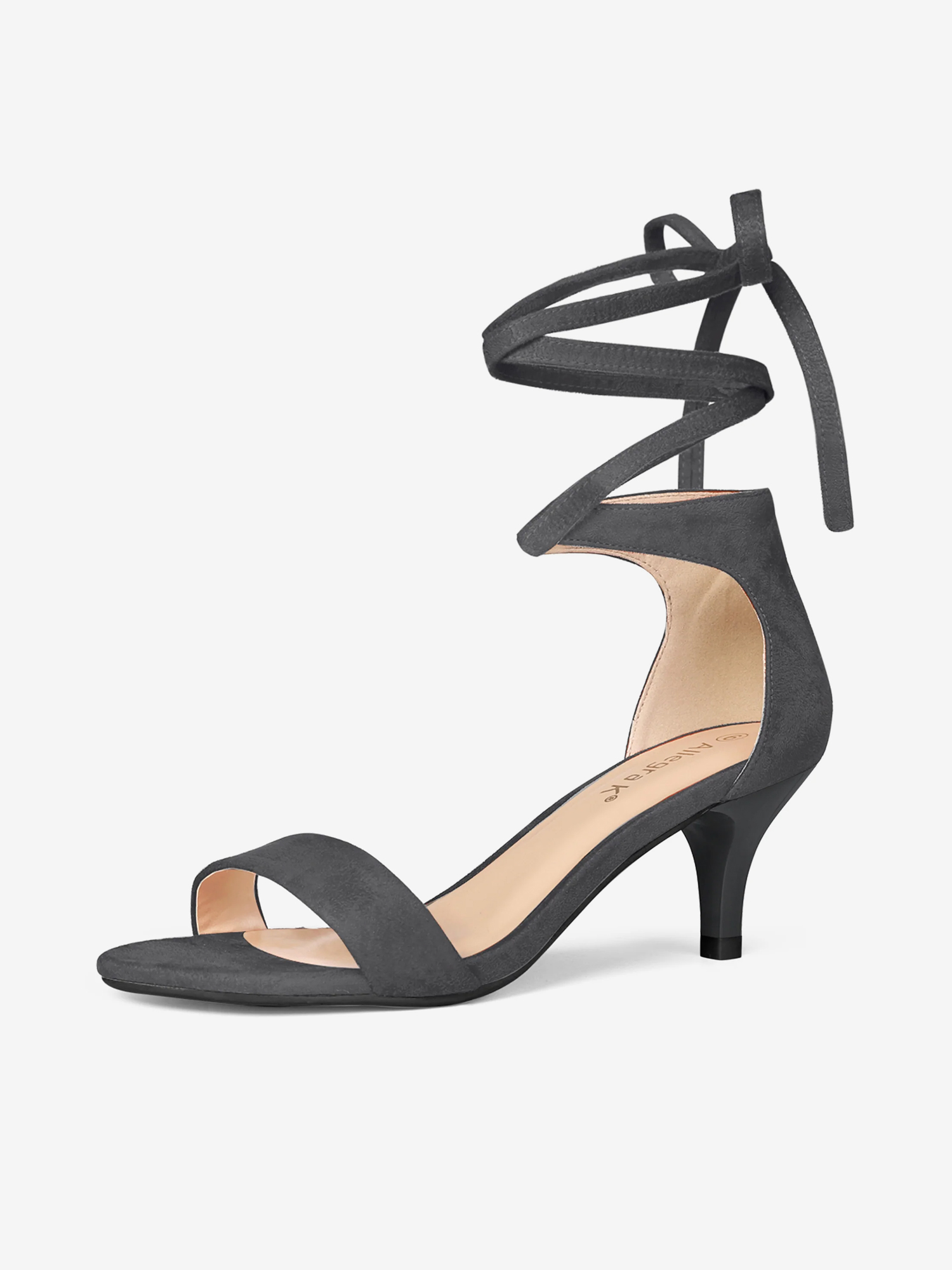 Faux Suede Open Toe Kitten Heel Lace Up Sandals Grey/9