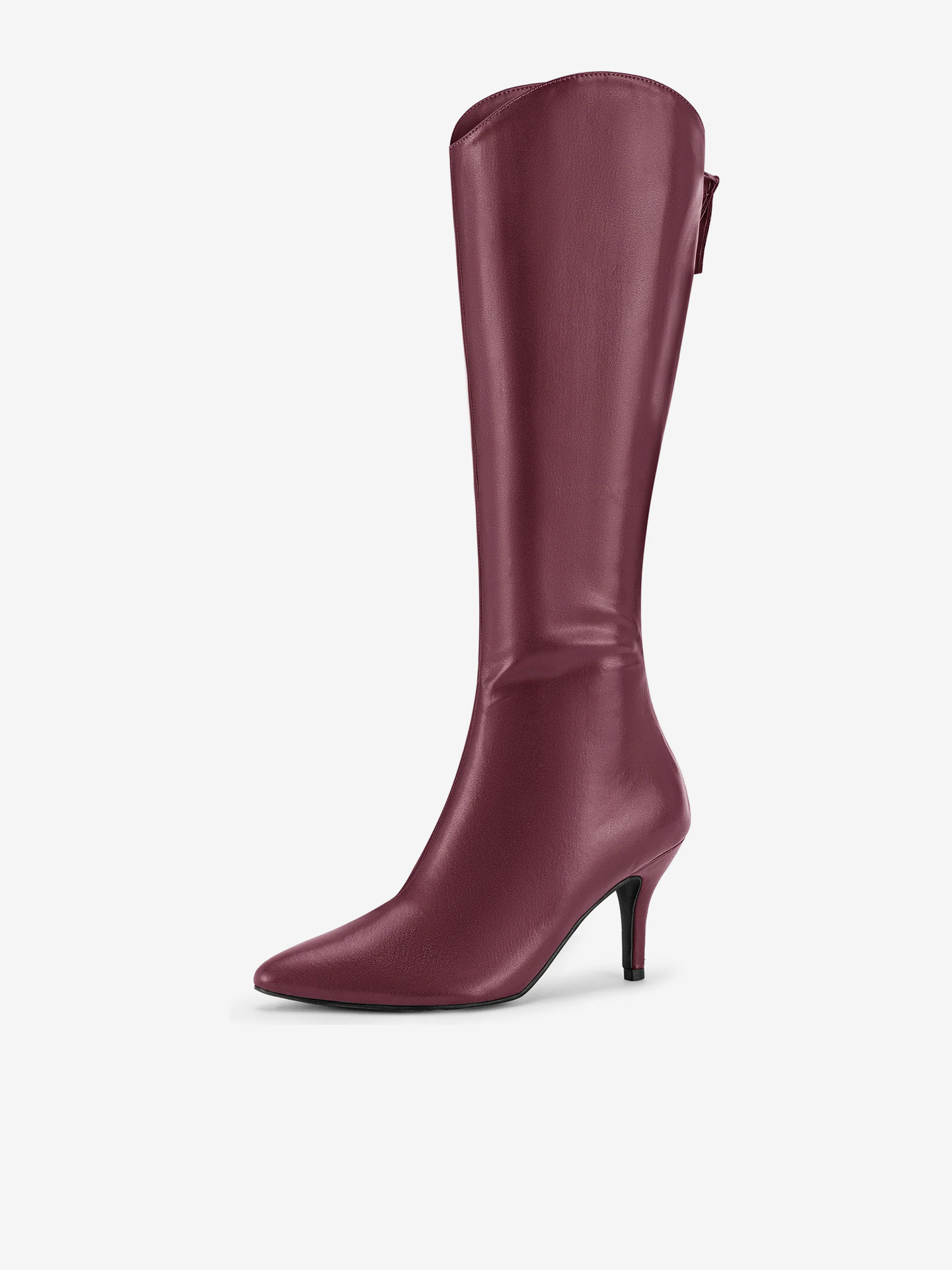 Women's Pointed Toe Stiletto Heel Knee High Boots Burgundy/7