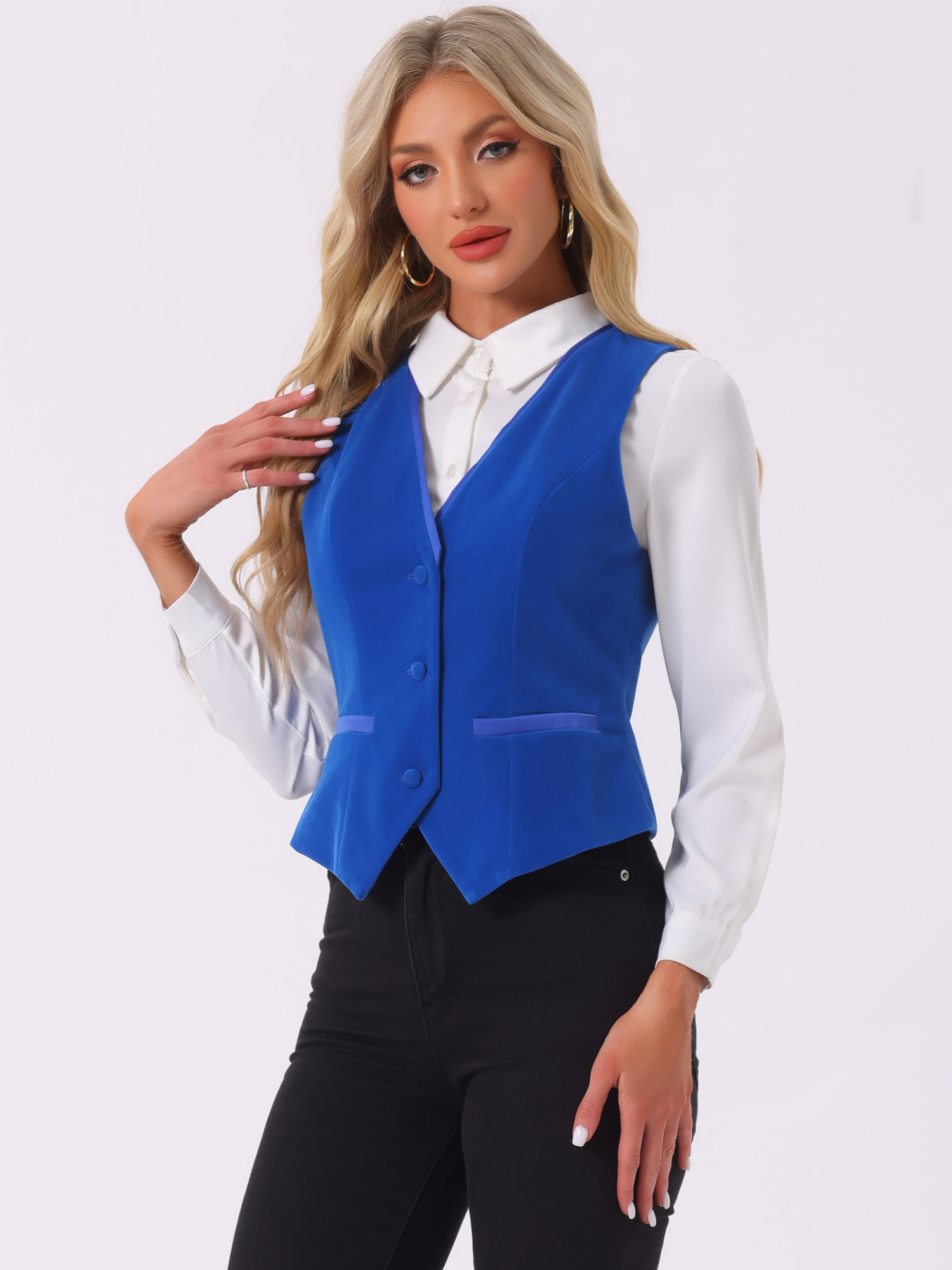 Retro Velvet Waistcoat V Neck Sleeveless Racerback Steampunk Vest Royal Blue/M
