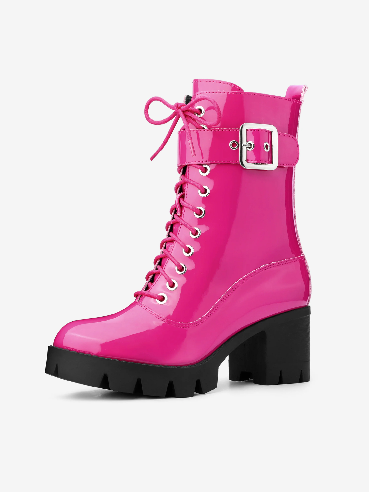Zip Platform Chunky Heel Combat Boots Fuchsia/6