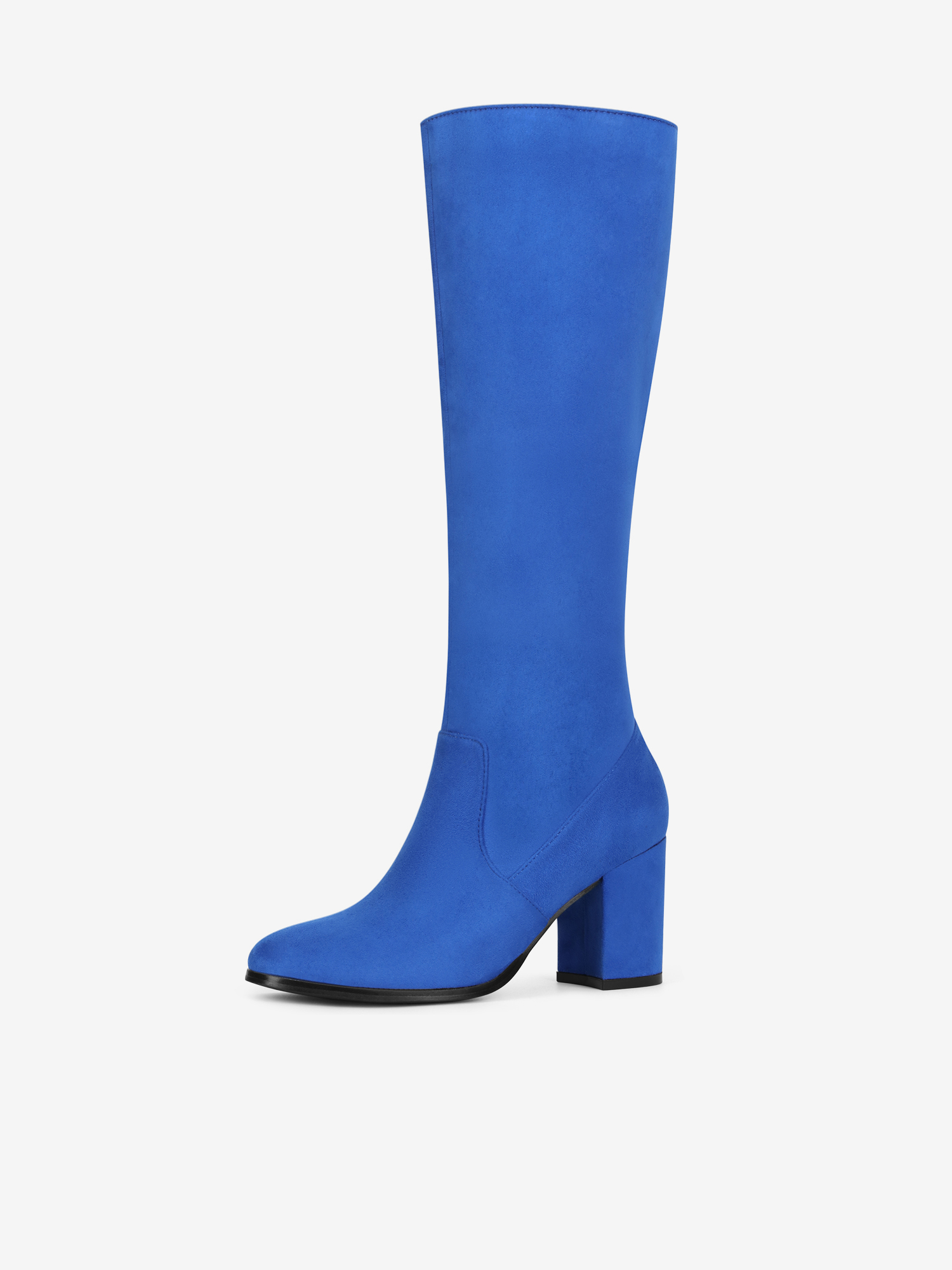 Faux Suede Side Zipper Chunky Heel Knee High Boots Royal Blue/10