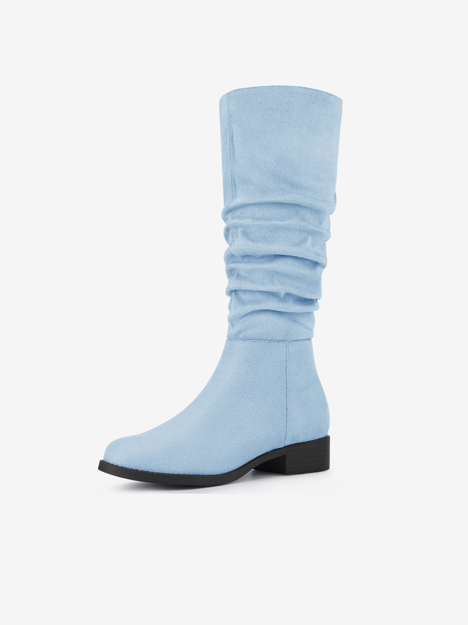 Women's Round Toe Slouches Block Heels Knee High Boots Sky Blue/11
