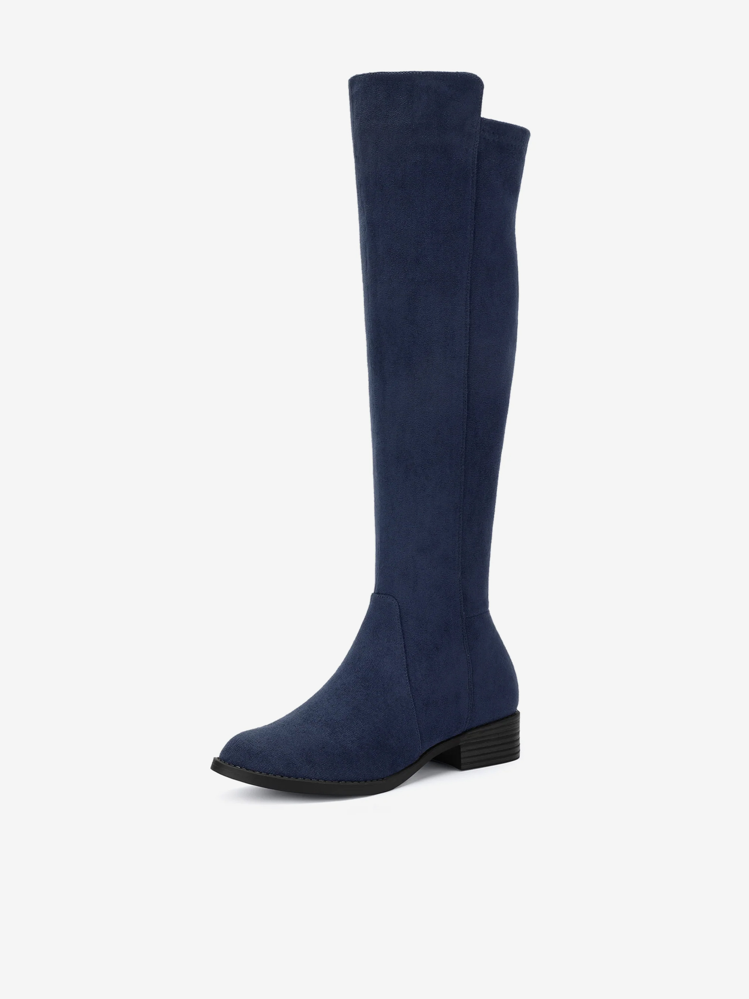Side Zipper Chunky Heel Knee High Boots Navy Blue/7